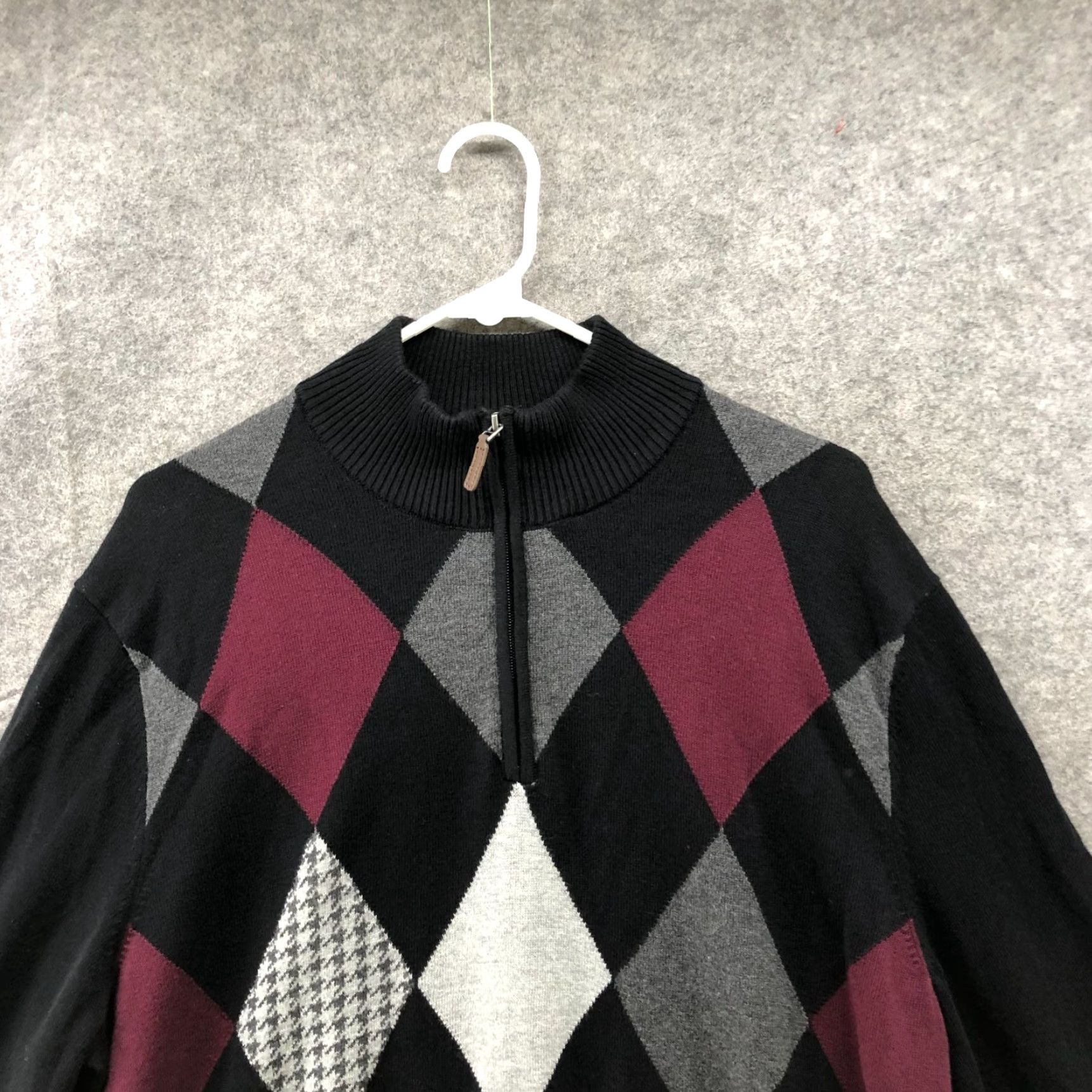 Club Room Club Room Pima Cotton 1/4 Zip Sweater Mens L Black Burgundy Argyle Classic Pullover Size US L / EU 52-54 / 3 - 3 Thumbnail