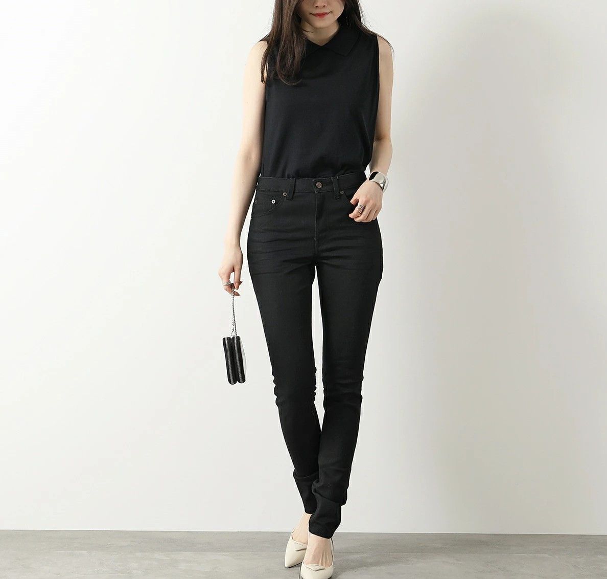 Saint Laurent Paris D05 Worn Black Creased Skinny Jeans Size 30" / US 8 / IT 44 - 1 Thumbnail