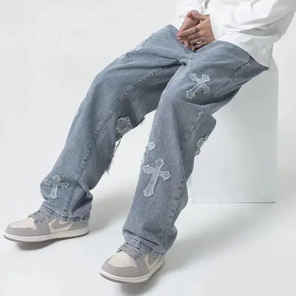 VIBE Jeans with cross edges hip-hop baggy korean style y2k punk Size US 32 / EU 48 - 1 Thumbnail