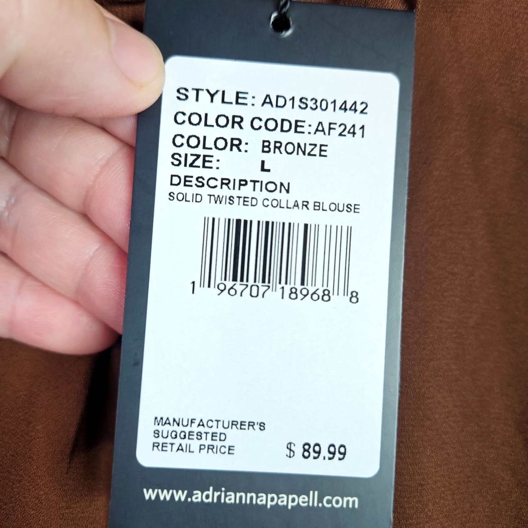 Adrianna Papell Adrianna Papell Women's Blouse L Brown Solid Twisted Collar NWT Crew Neck Long Sleeve Regular Polyester Shirt Size L / US 10 / IT 46 - 4 Thumbnail