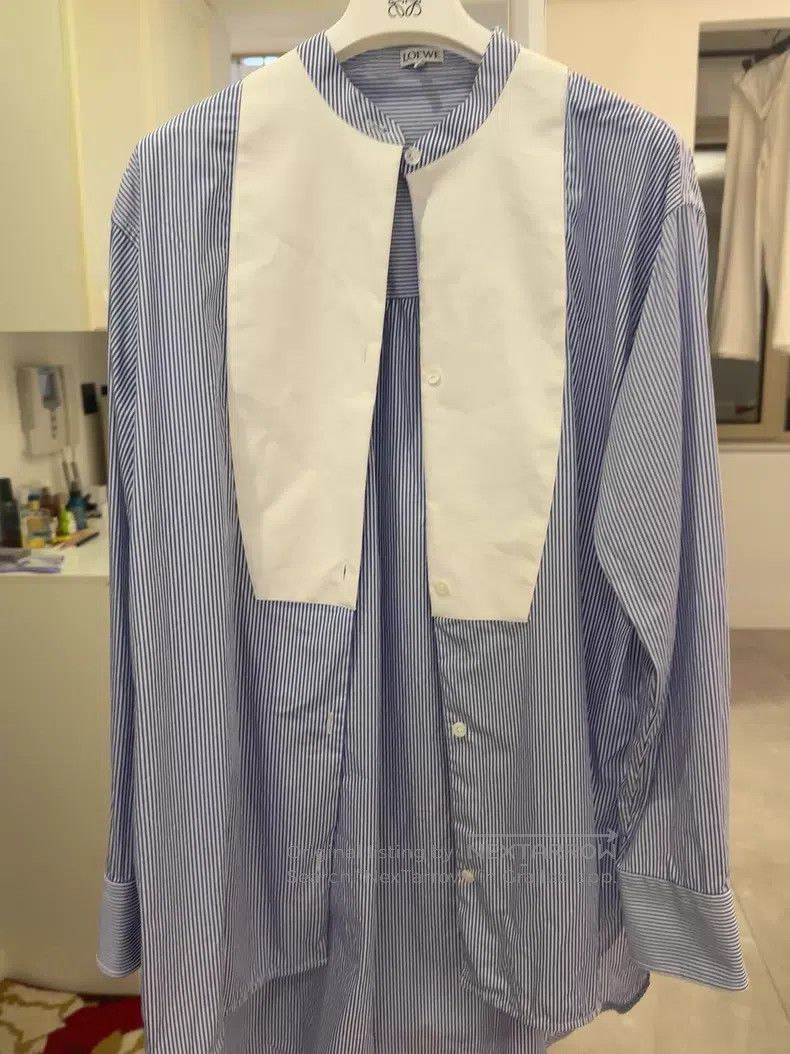 Loewe Loewe Blue and White Striped Oversized Collar Shirt Size XS / US 0-2 / IT 36-38 - 1 Thumbnail