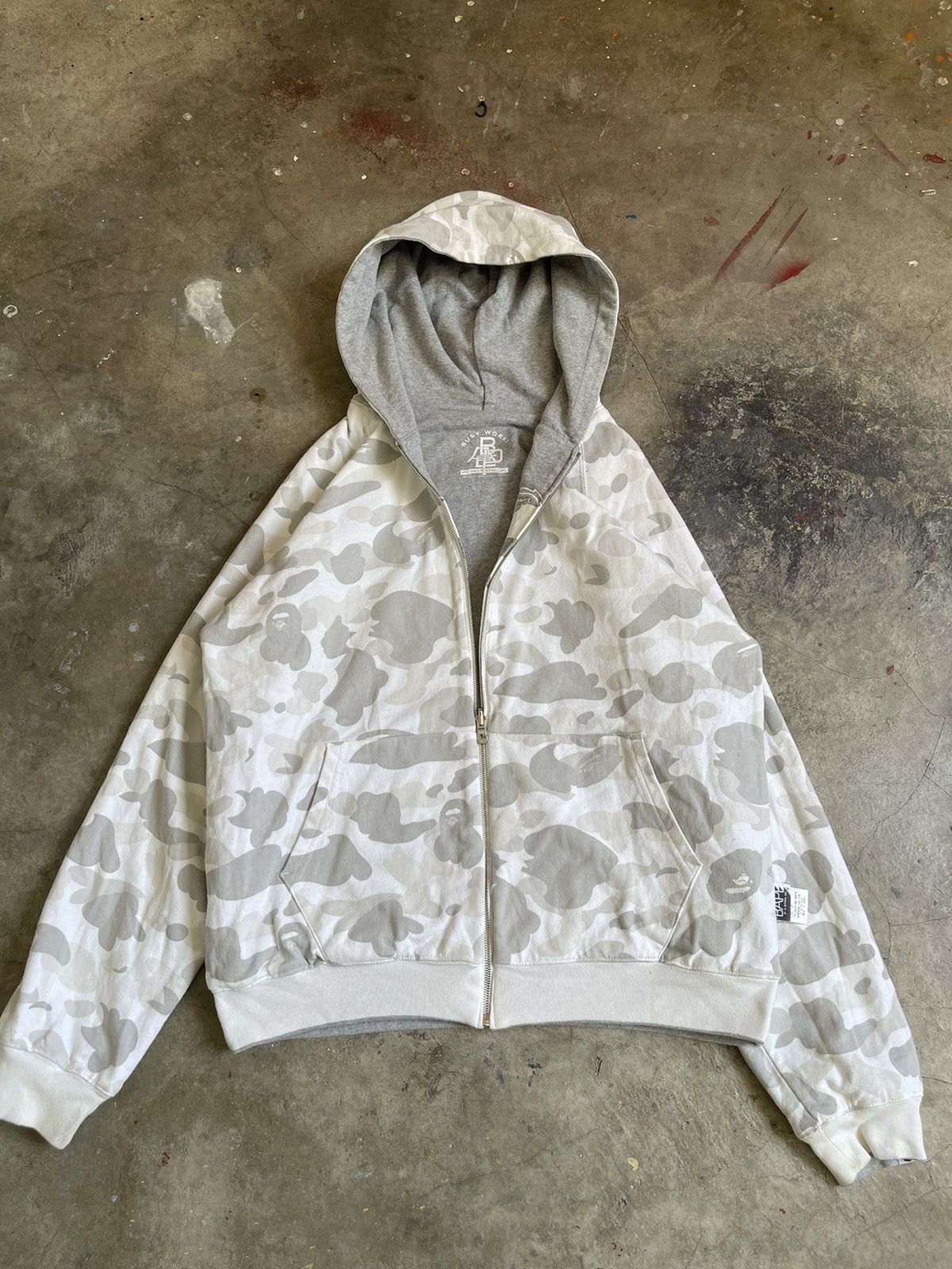 OG Bape Milo White Camo Reversible Zip Up Hoodie