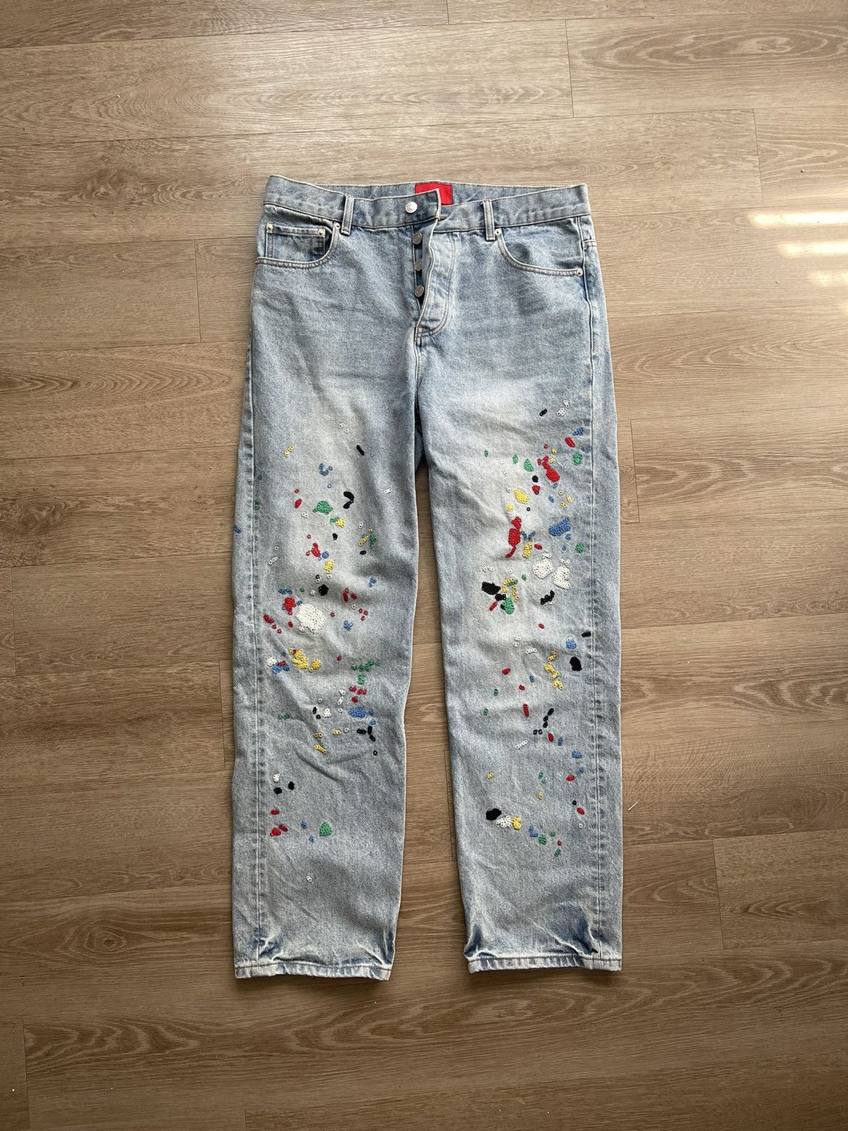 Fugazi fugazi chain stitch paint splatter jeans | Grailed