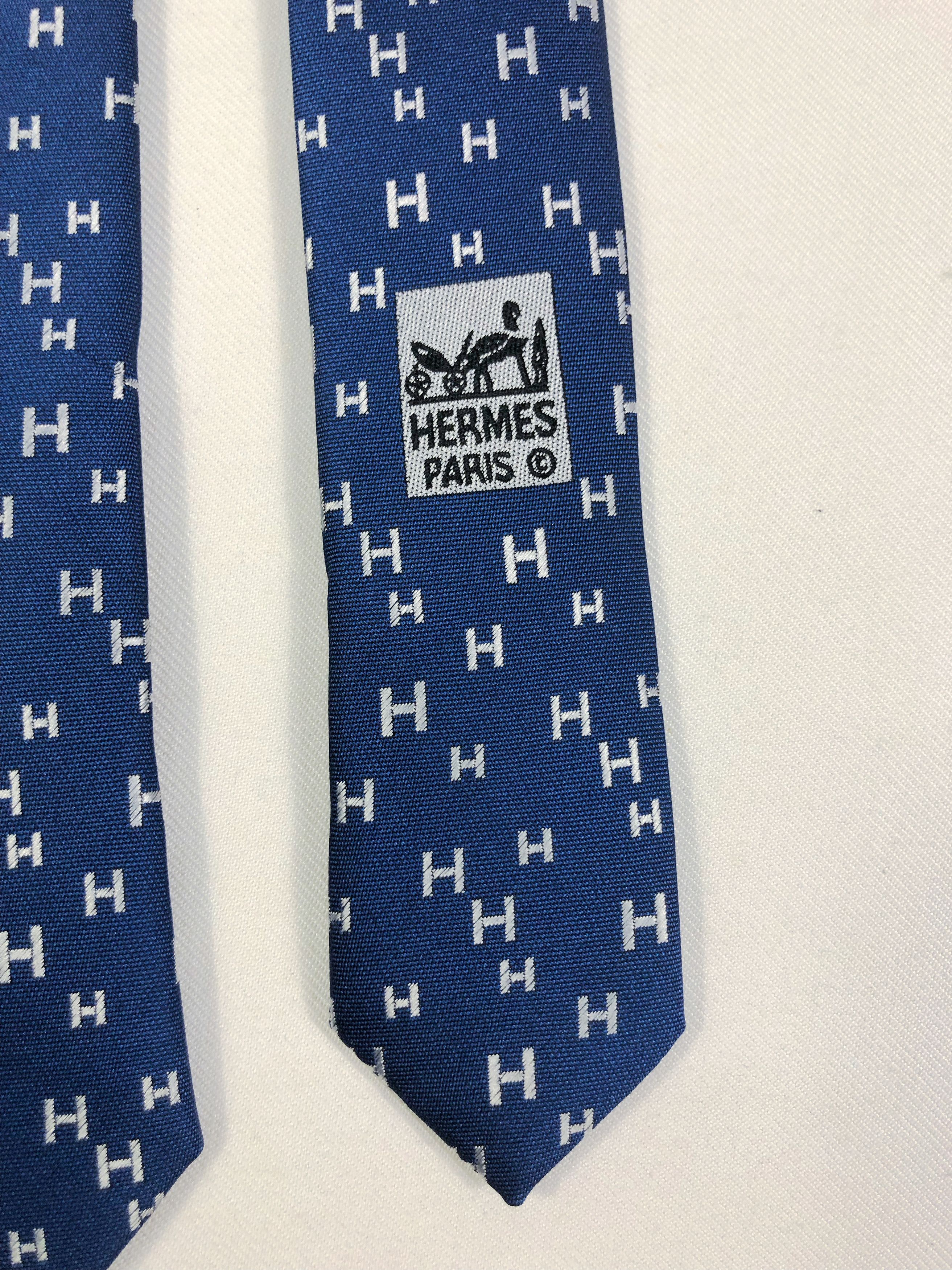 Hermes Rare Hermes Monogram Silk Tie Made in Italy Size ONE SIZE - 5 Thumbnail