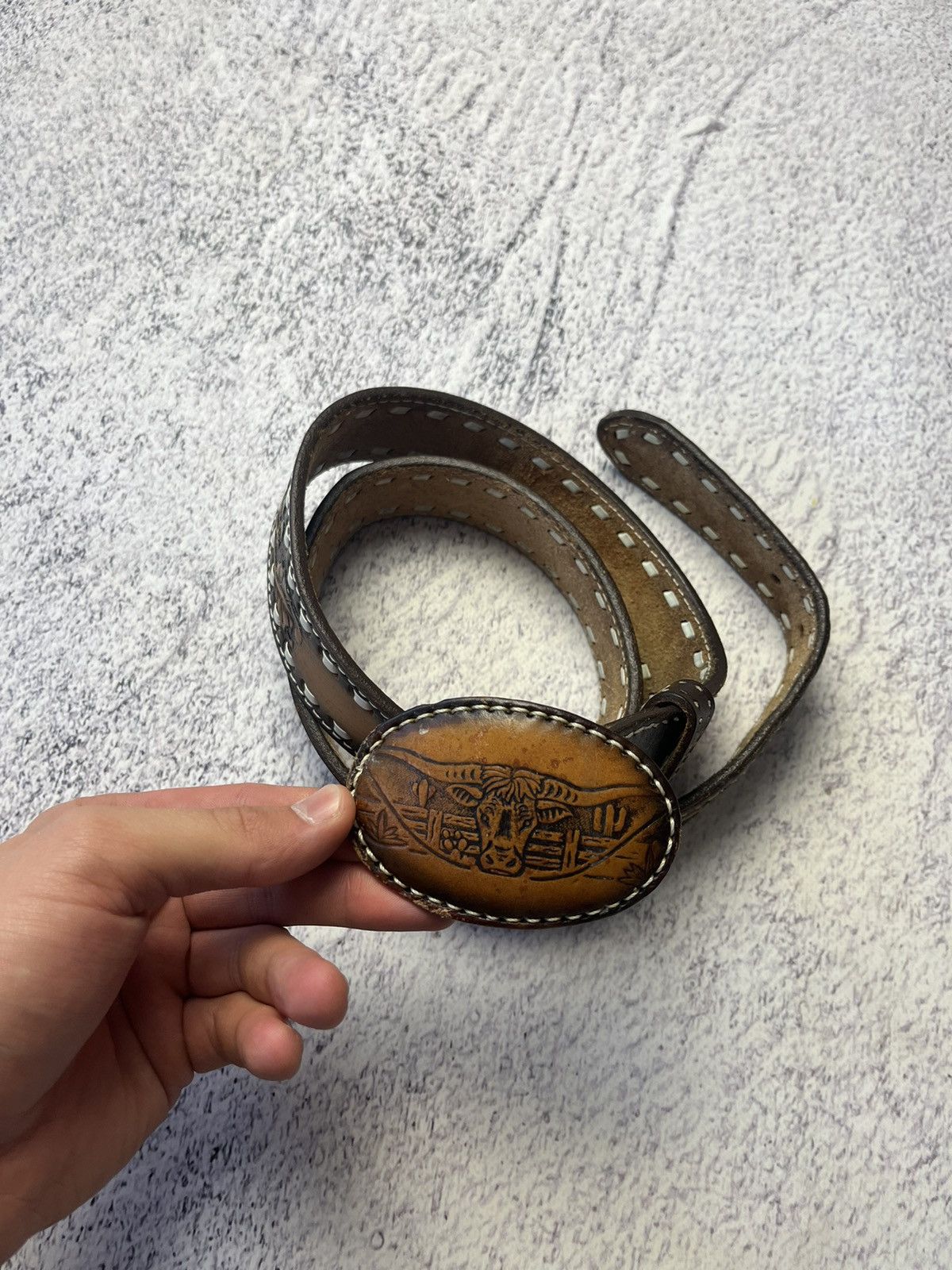 Leather Men’s Vintage Leather Belt Y2K Size ONE SIZE - 5 Thumbnail
