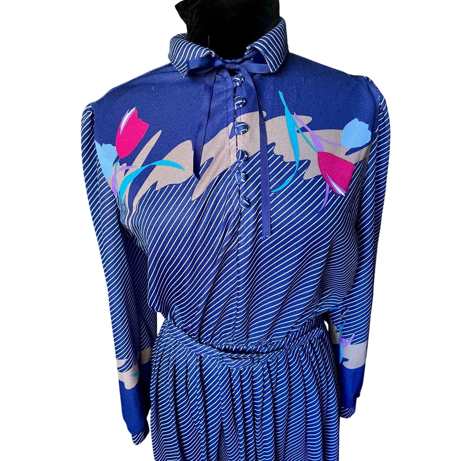 Vintage Vintage 70’s ILGWU Blue Striped Secretary Dress Med Large Size M / US 6-8 / IT 42-44 - 6 Thumbnail