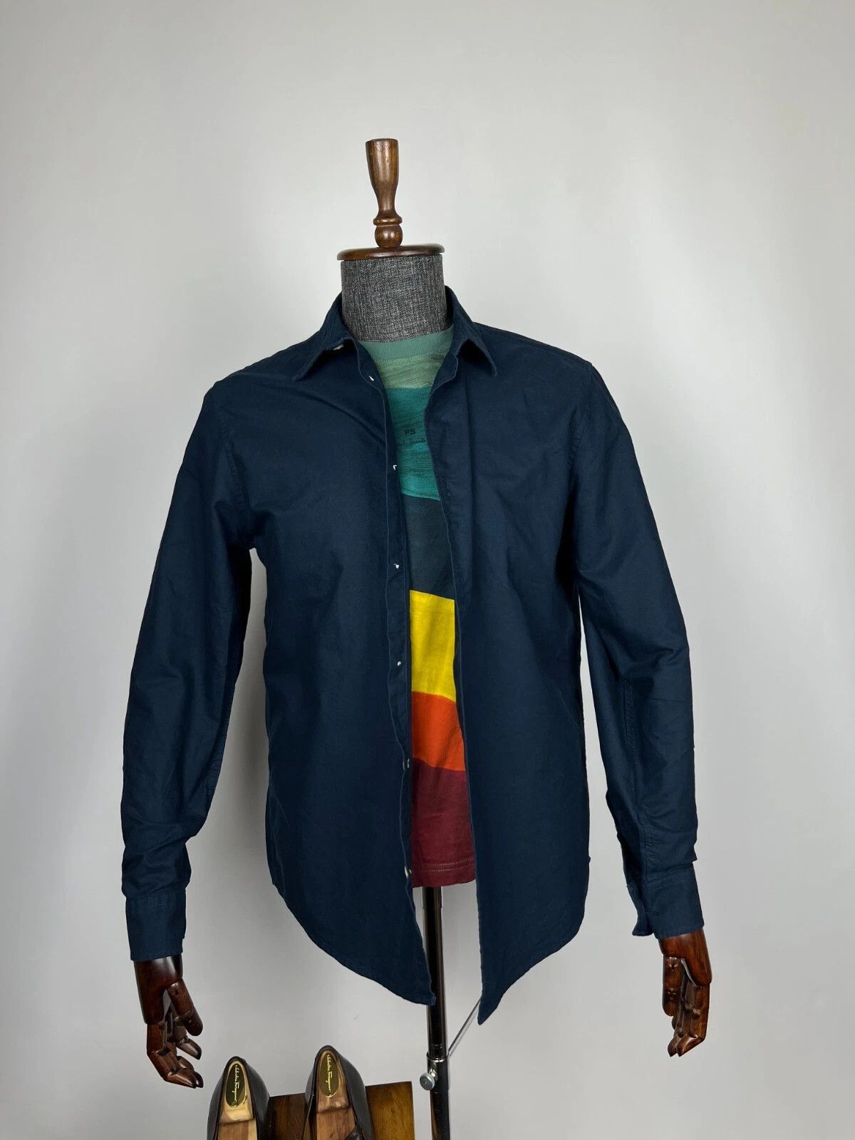 Folk Folk Men's Navy Blue Buton Up Long Sleeve Casual Shirt Size US L / EU 52-54 / 3 - 2 Thumbnail