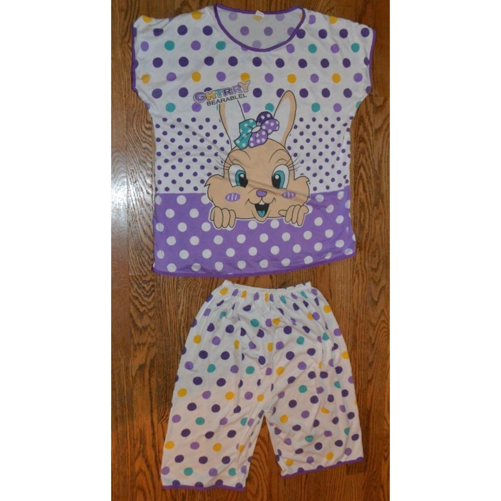Vintage Odd Strange Chtrry Bearablel Bunny Engrish Chinese Polka Dot PJs Large Weird Size ONE SIZE - 2 Thumbnail