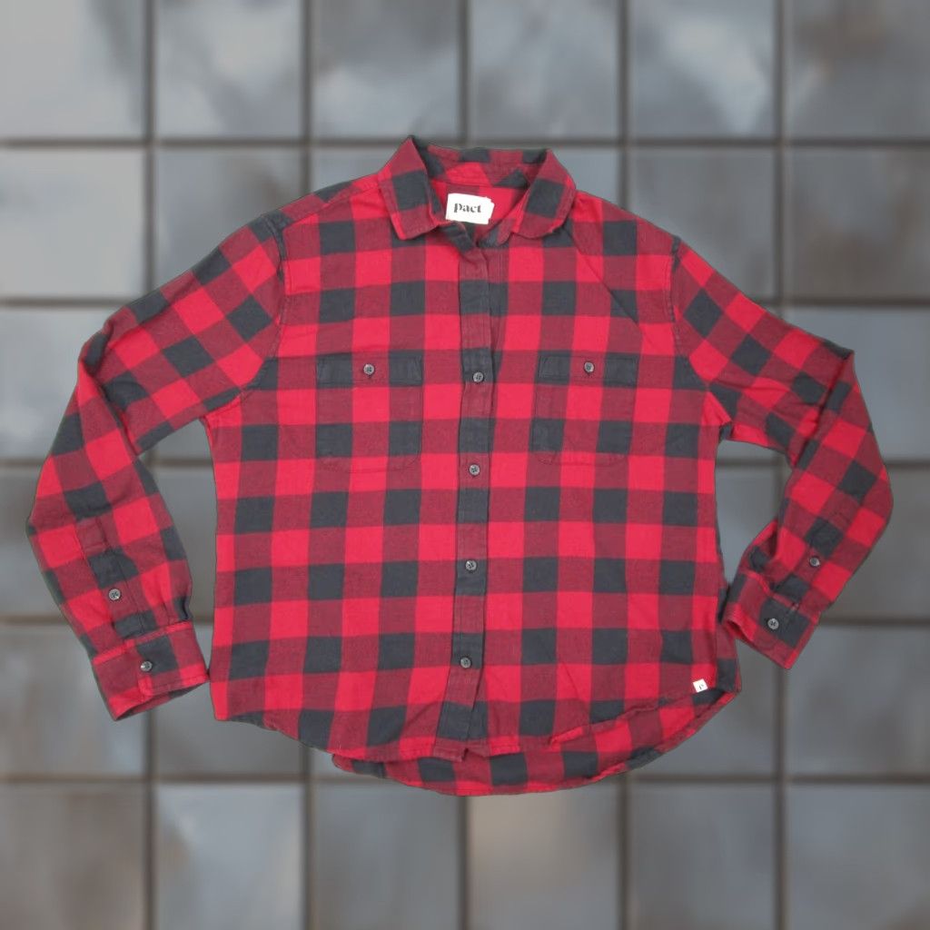 Vintage VINTAGE Pact Women's Flannel Shirt Long Sleeve Casual Red Buffalo Plaid Organic Cotton, 90s, Work Travel Mens Women Medium Size M / US 6-8 / IT 42-44 - 1 Thumbnail