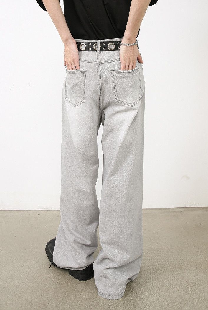 Designer Gray washed loose straight jeans for men Size US 32 / EU 48 - 4 Thumbnail