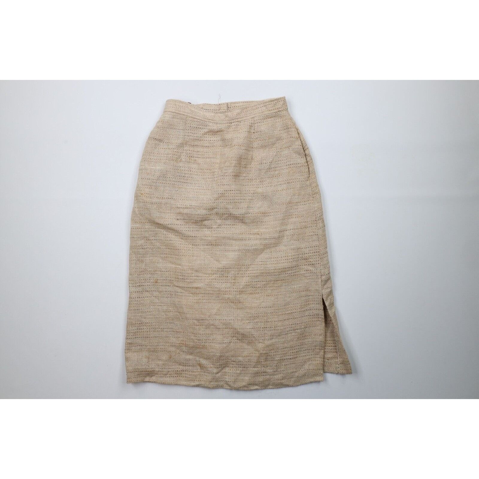 Vintage Vintage 70s Rockabilly Distressed Silk Blend Tweed Skirt Size 30" / US 8 / IT 44 - 1 Thumbnail
