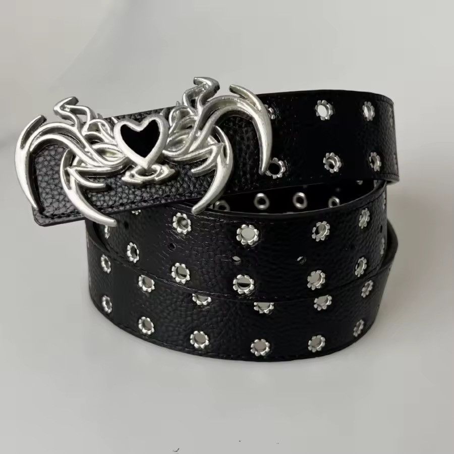 Other PU Leather Studded Belt / Y2K Punk Heart Devil Wings Size 40 - 2 Thumbnail