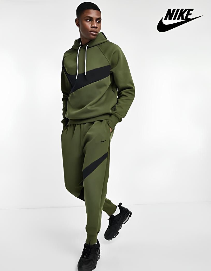Nike tech fleece big swoosh tracksuit khaki rare logo size L
