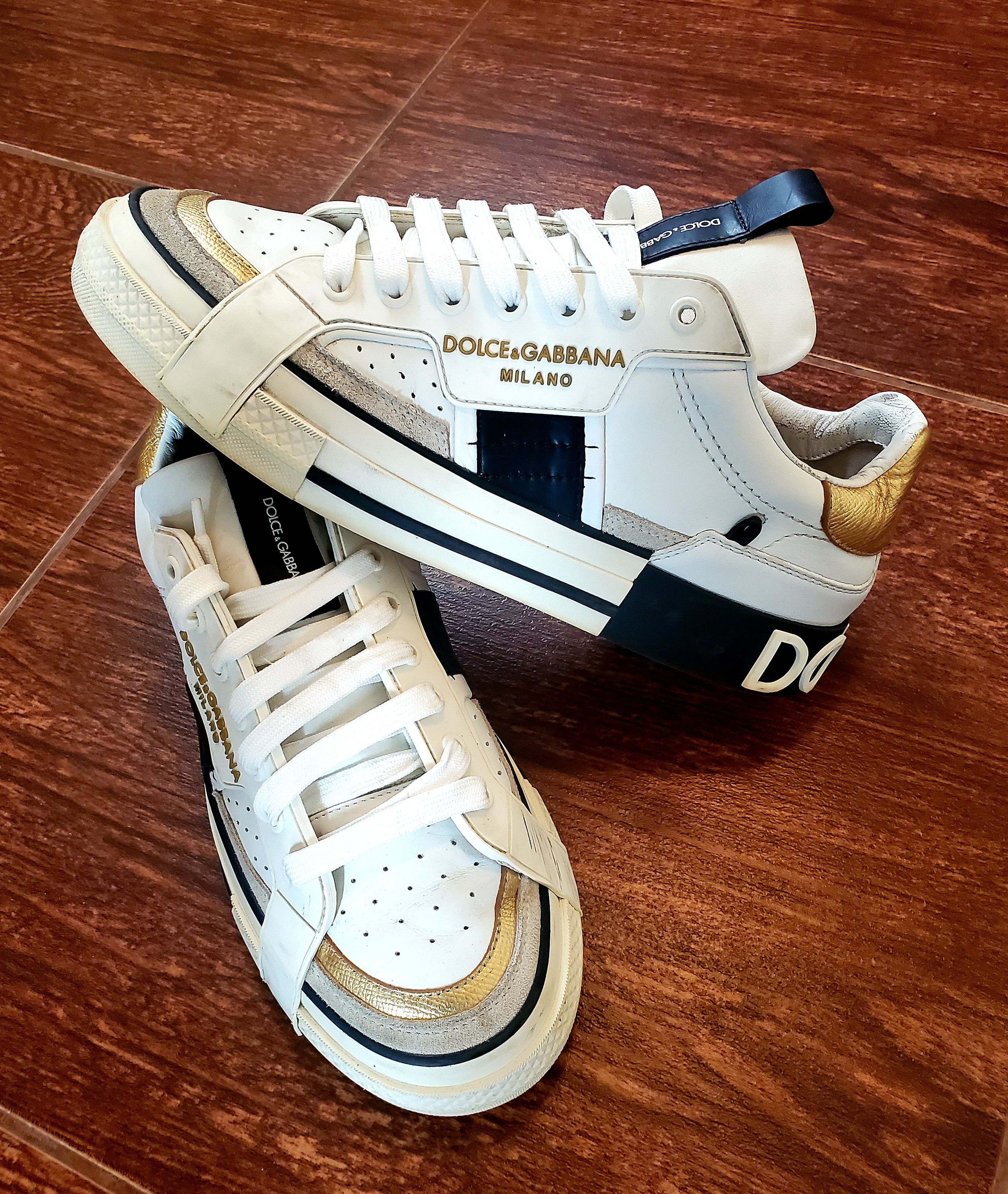 DOLCE GABBANA WHITE LEATHER LOGO SNEAKERS size 42,5