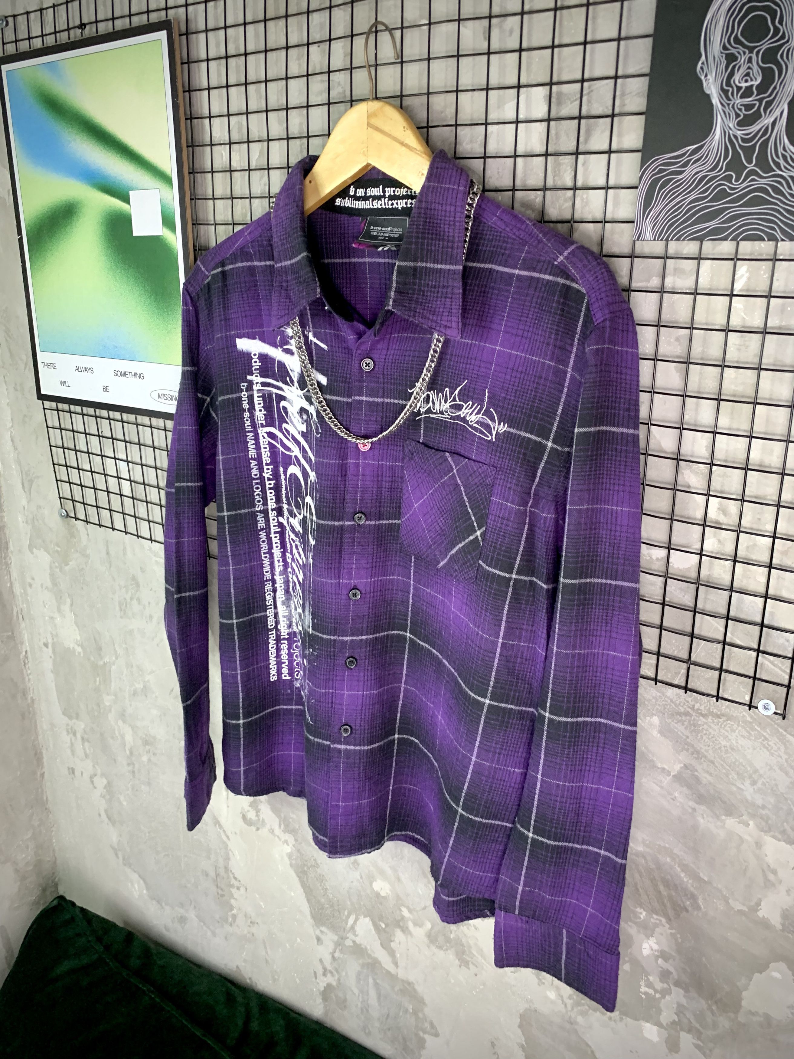 Japanese Brand Y2K B-One-Soul Grunge Purple Plaid Flannel Shirt Poem Print Size US M / EU 48-50 / 2 - 2 Thumbnail
