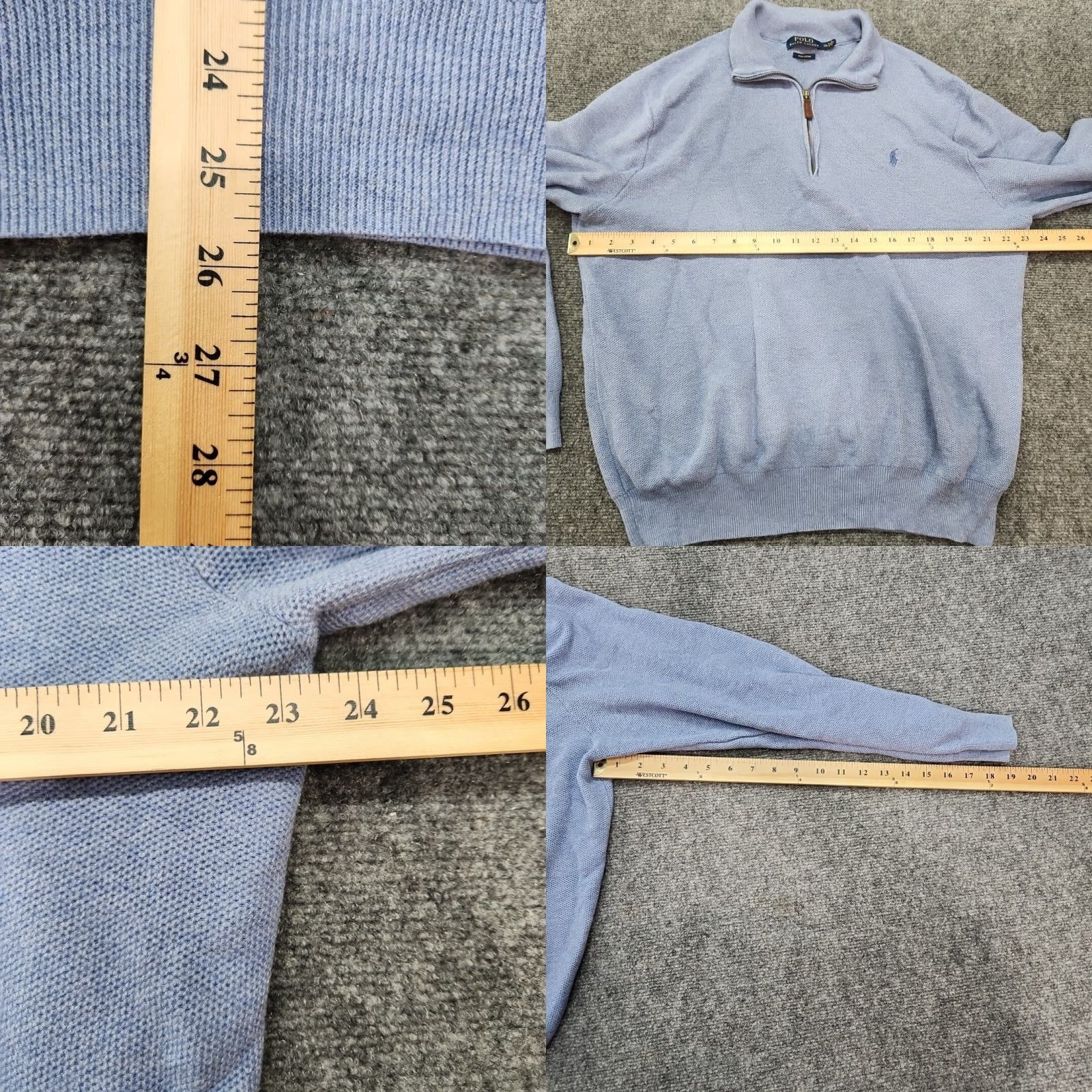Ralph Lauren Ralph Lauren Polo Pullover Jumper 2XL Men's Powder Blue Pima Cotton Quarter Zip Knit Long Sleeve Collared Solid Vintage No Size US XXL / EU 58 / 5 - 8 Thumbnail