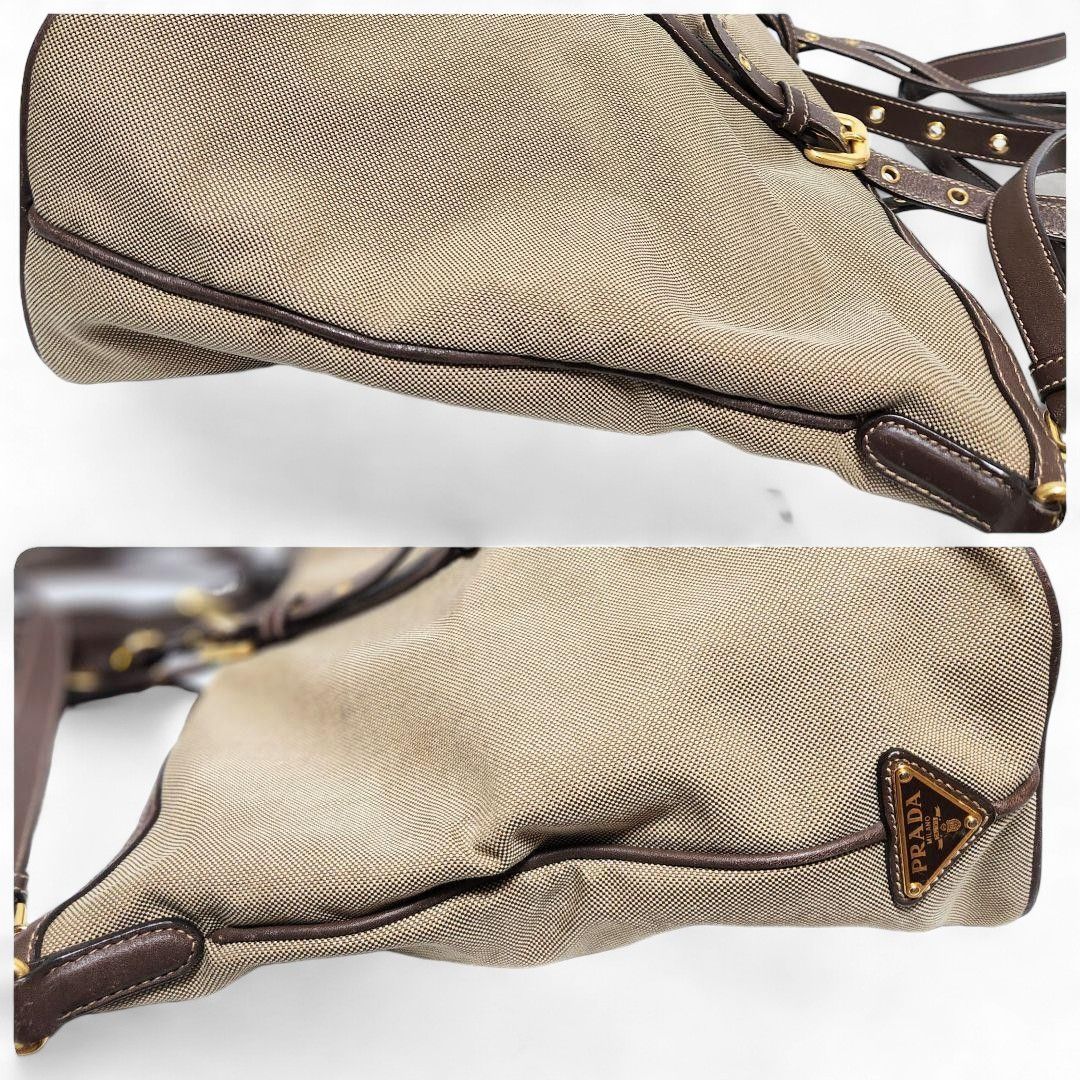 Prada Prada - Jacquard 2way Handbag Beige Brown Leather Size ONE SIZE - 6 Thumbnail