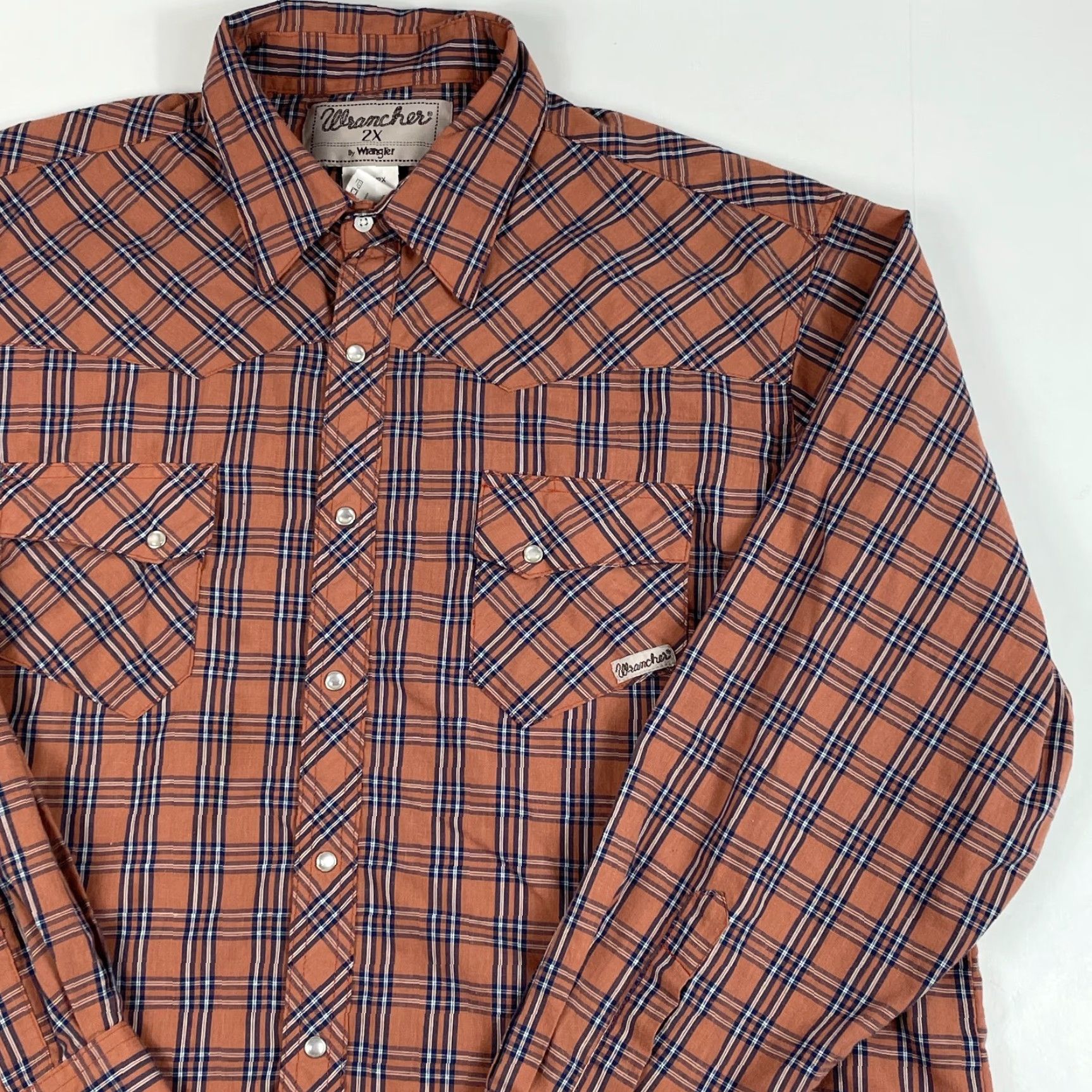 Wrangler VINTAGE Wrangler Shirt Men 2XL Orange Wrancher Pearl Snap Long Sleeve Western Cowboy Size US XXL / EU 58 / 5 - 3 Thumbnail