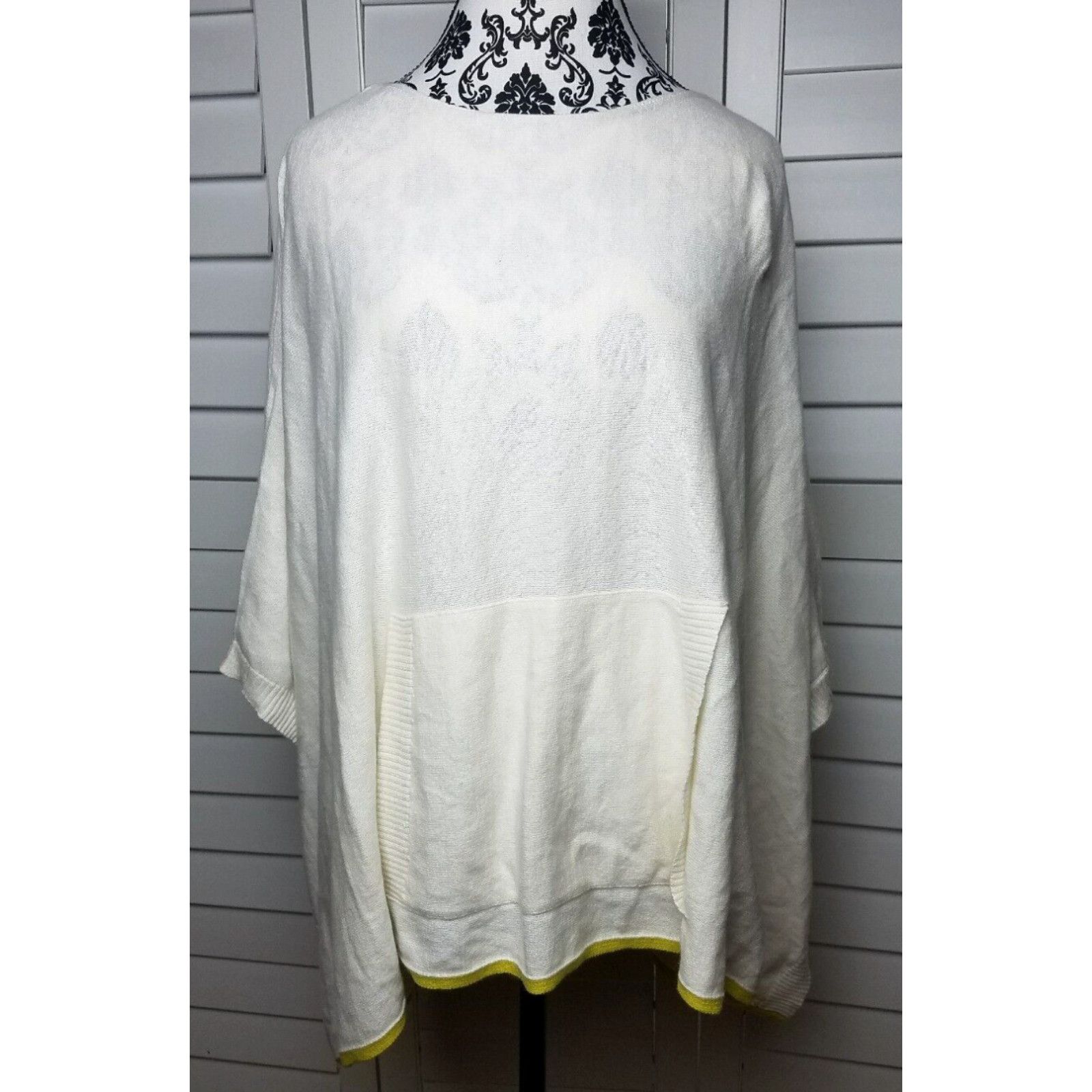 image of New Prana Sweater Women White Cashmere Kangaroo Pouch Celestia Poncho Ladies