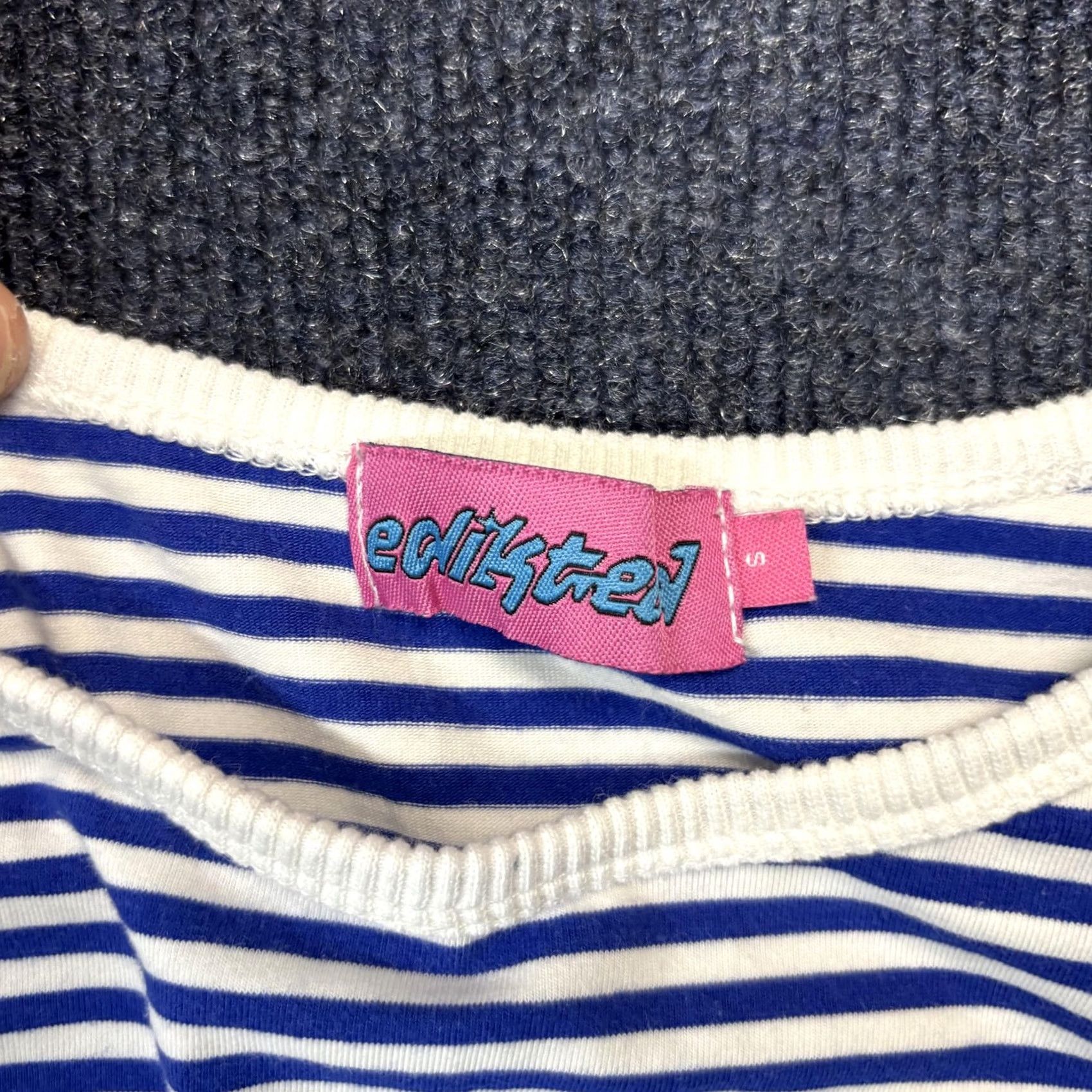 Vintage Edikted Shirt Womens Small Blue White Striped Cropped Long Sleeve Tee Top Size S / US 4 / IT 40 - 3 Thumbnail