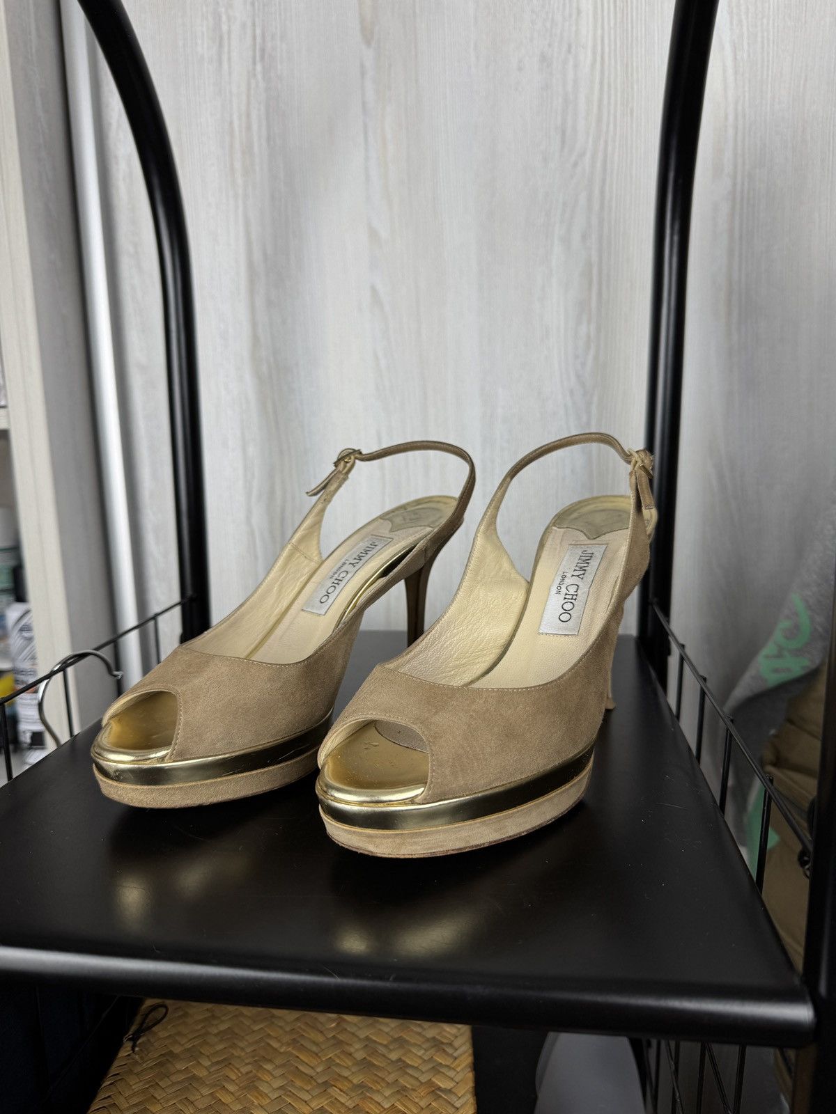 Jimmy Choo JIMMY CHOO Suede Mirrored Platform Open Toe Heels Pumps 7.5 Size US 7.5 / IT 37.5 - 6 Thumbnail