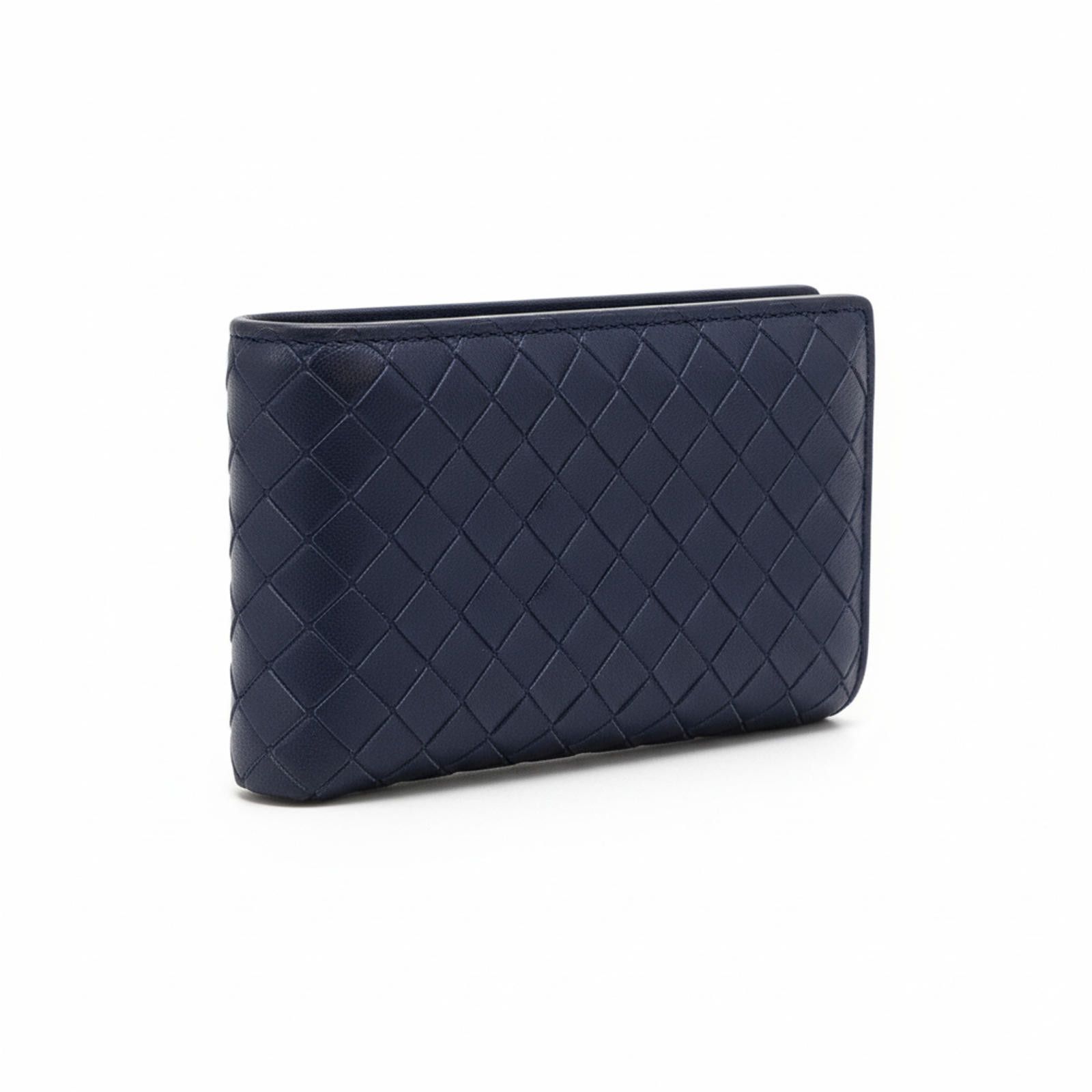 Bottega Veneta Bottega Veneta - Intrecciato Leather Wallet Navy Blue Size ONE SIZE - 1 Thumbnail