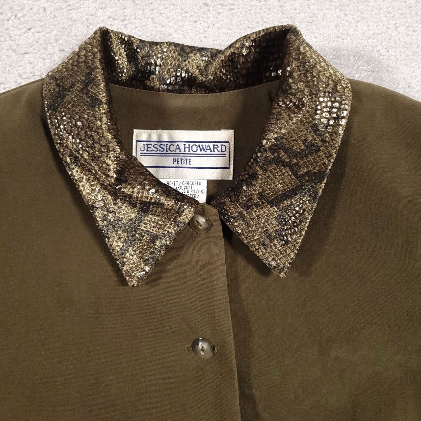 Vintage VINTAGE Jessica Howard Jacket Womens 10P Green Blazer Women Snake Skin Long Sleeve Open Back Size L / US 10 / IT 46 - 3 Thumbnail
