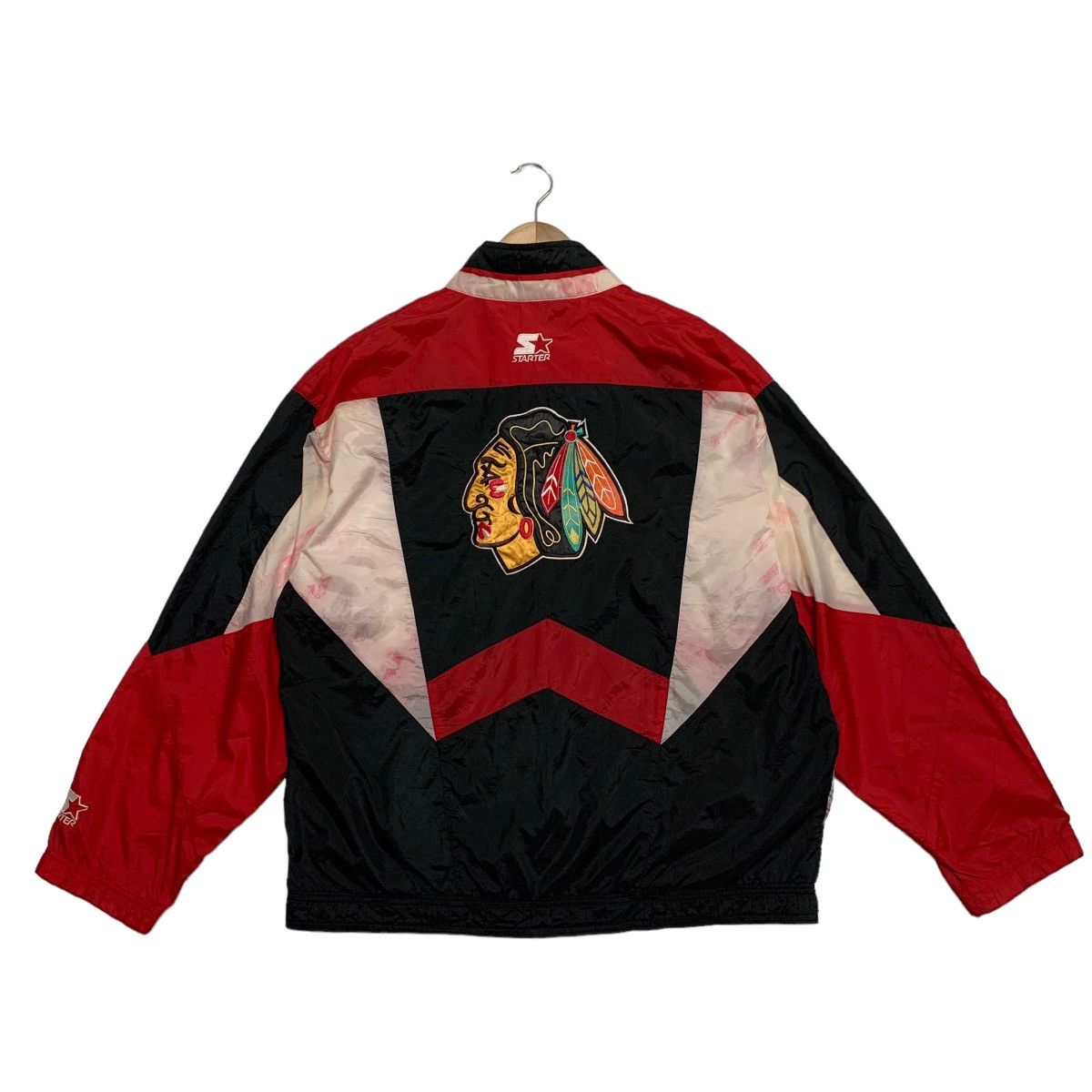 image of Vintage Starter Nhl Chicago Blackhawks Nylon Jacket in Black/Red, Men's (Size Medium)