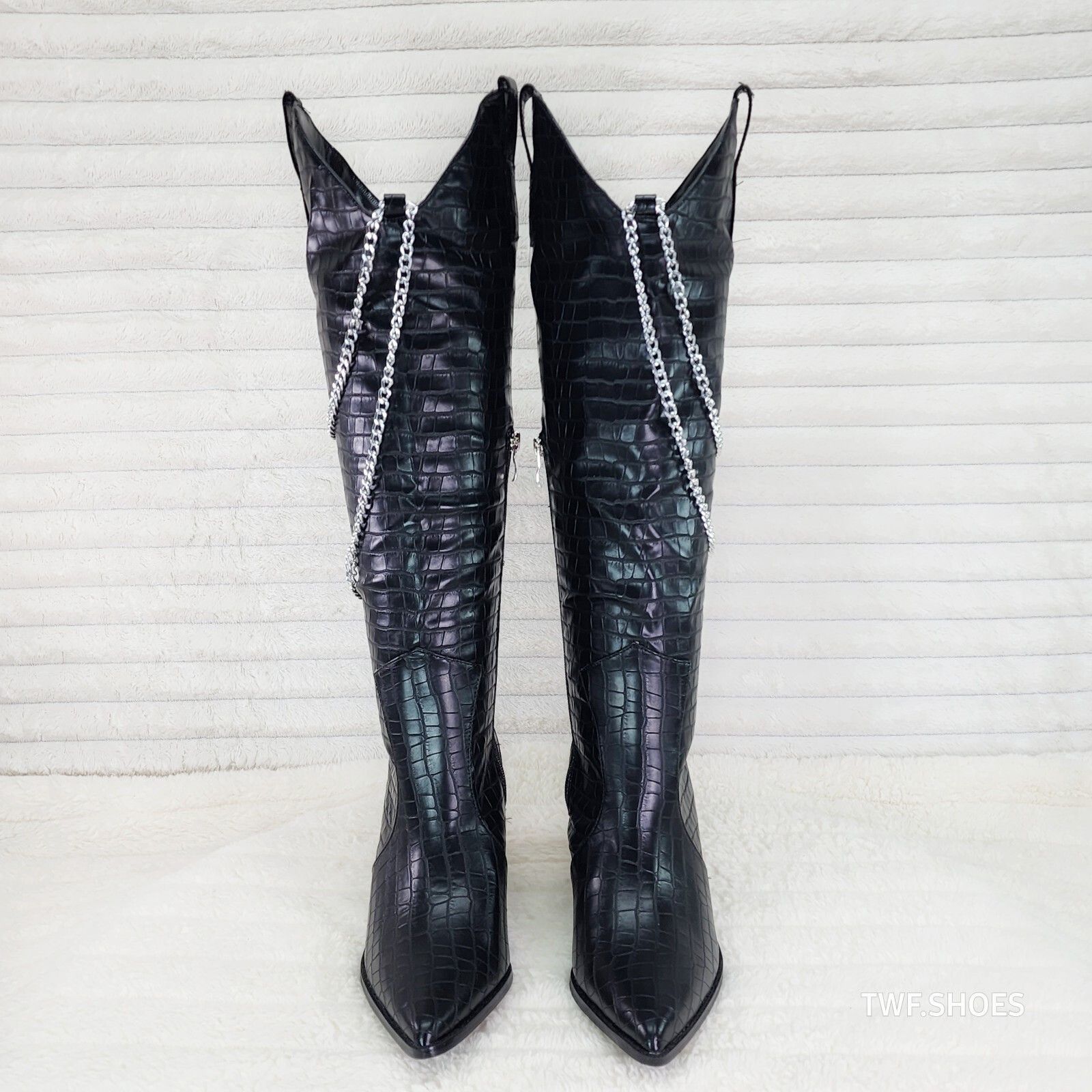 Other Dallas Black Snake Texture Western Knee High Draped Chain Co Size US 9 / IT 39 - 6 Thumbnail