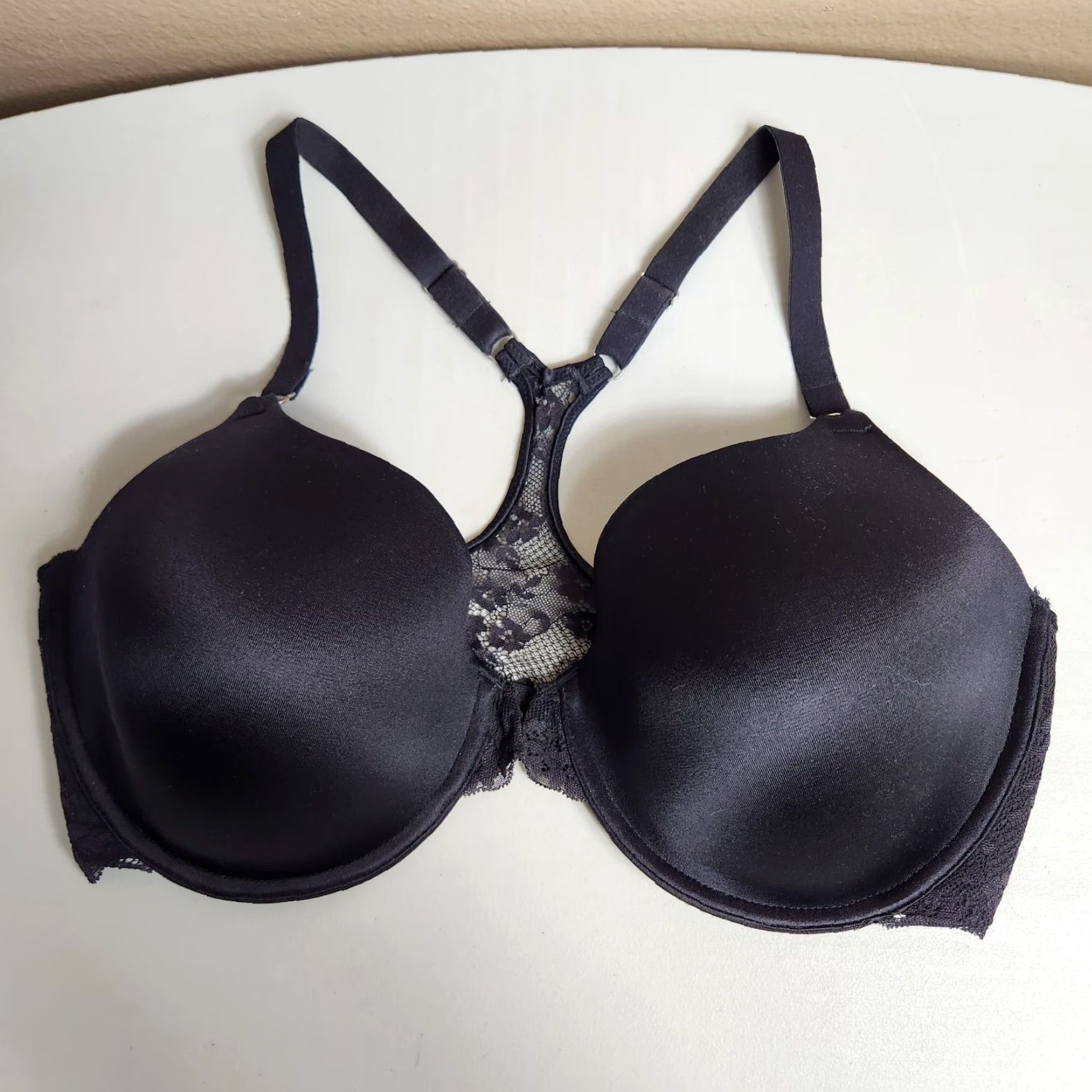 Vintage Maidenform One Fab Fit Bra Shirt Racerback Full Coverage 38DD Black Womens Regular DD Front Closure Lace RN 07112 Size ONE SIZE - 2 Thumbnail