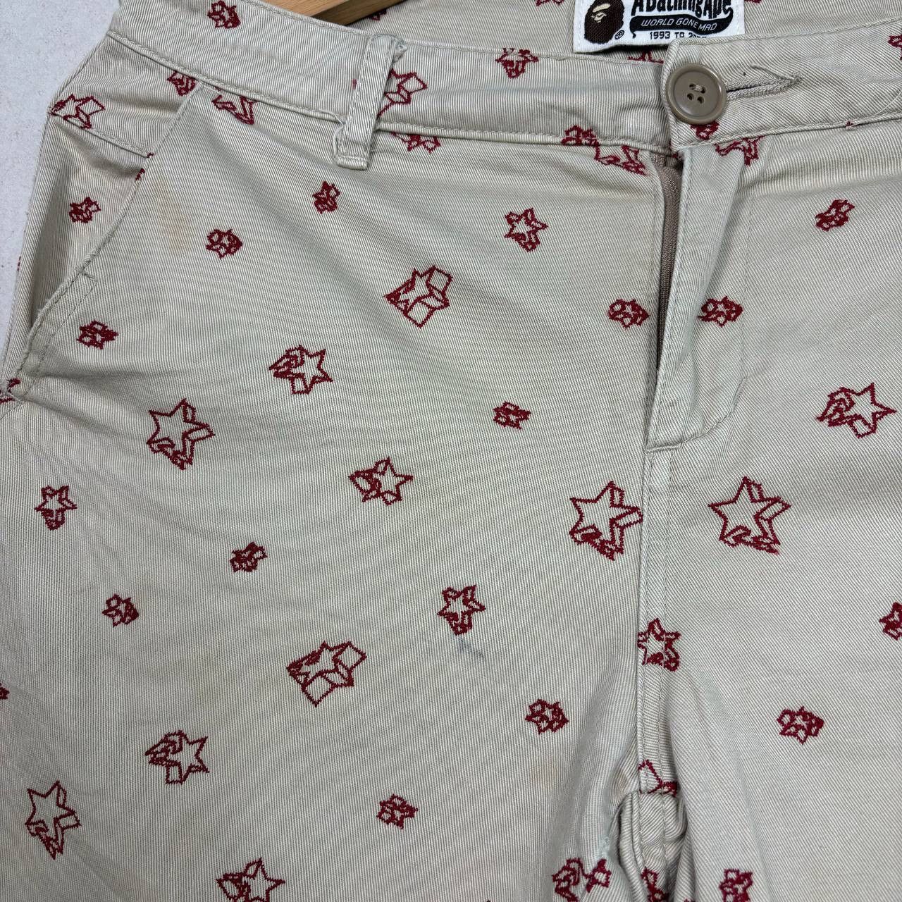 Bape Vintage BAPE Star Print Chinos Beige Red Bape Sta Pants XS Size 31" - 5 Thumbnail