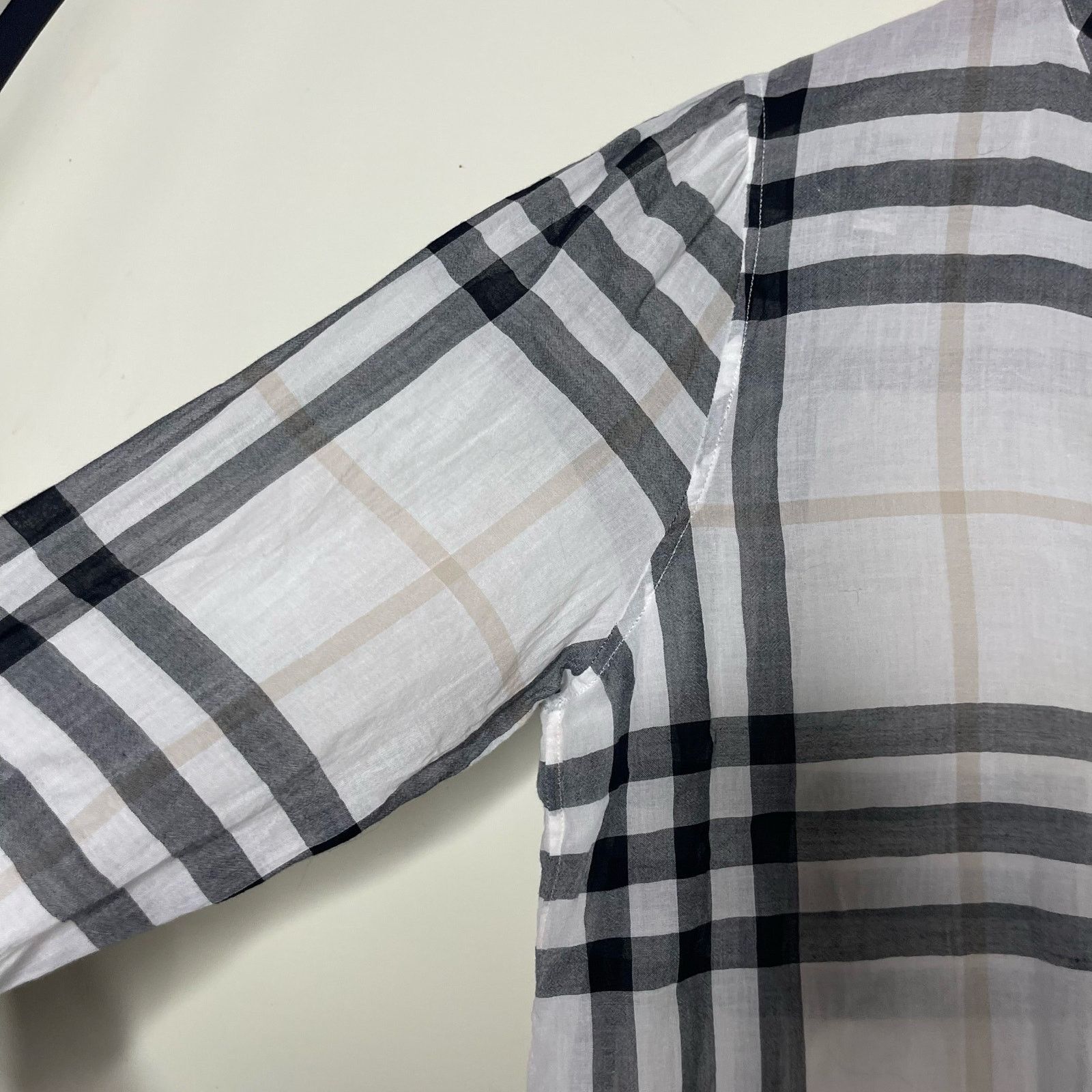 Burberry White Black Plaid Print 3/4 Sleeve Button-Up Top 12