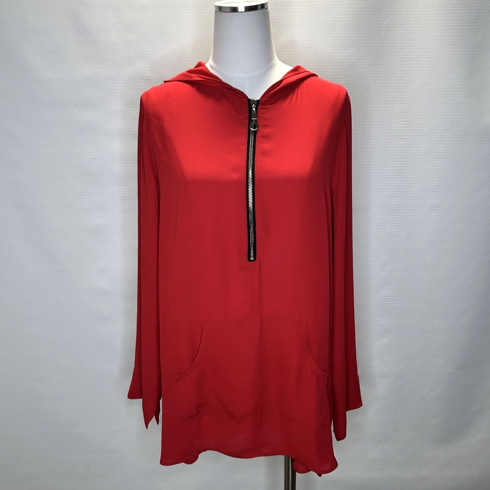 Soft Surroundings Soft Surroundings Hoodie Blouse Women's L Red Solid Knit Zip Oversized Casual Sleeve Pockets 90s Preppy Retro Blouse Womens Size L / US 10 / IT 46 - 3 Thumbnail