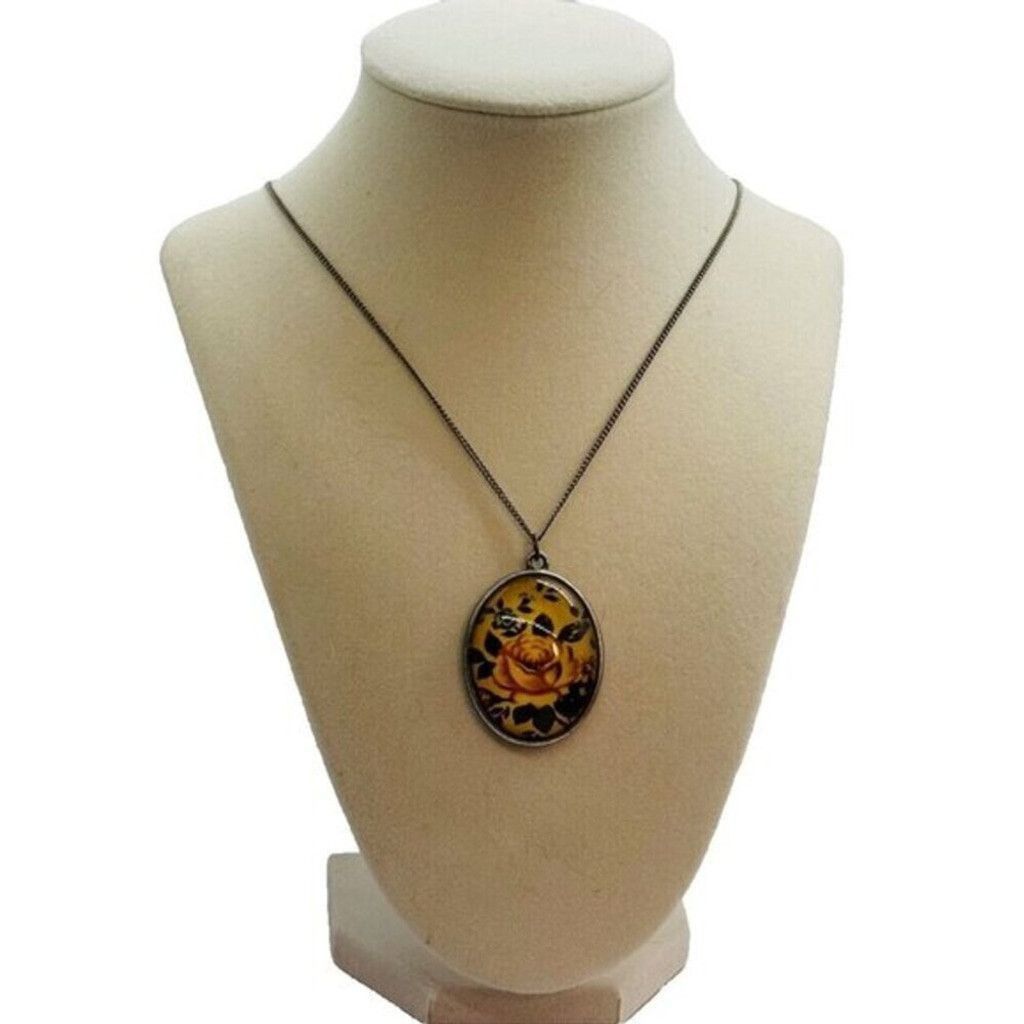 The Unbranded Brand Vintage Yellow Rose Oval Pendant Necklace 22" Size ONE SIZE - 2 Thumbnail
