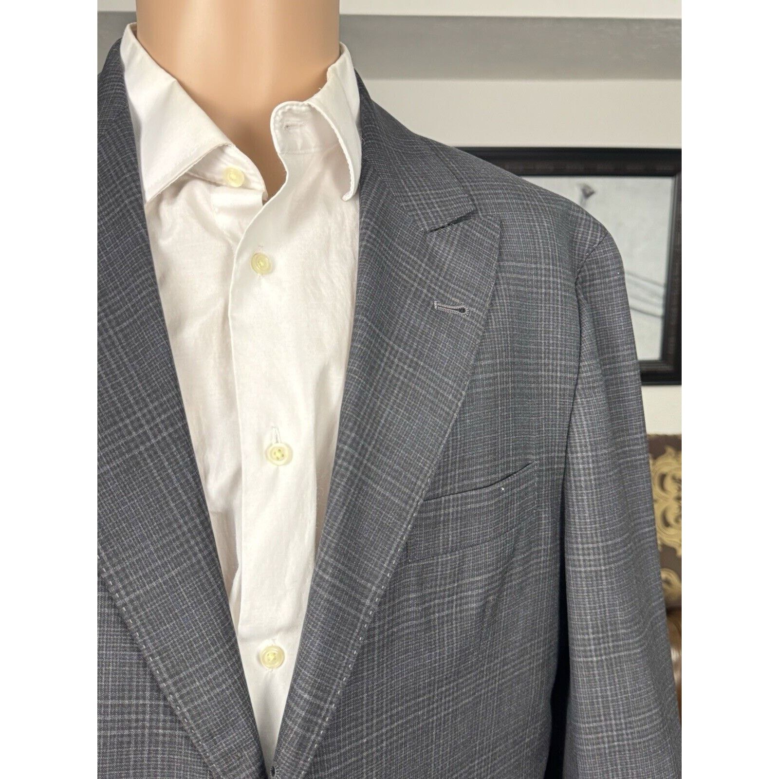 Brunello Cucinelli Brunello Cucinelli Charcoal Gray Plaid Peak Lapel 54/44 Size 44R - 2 Thumbnail