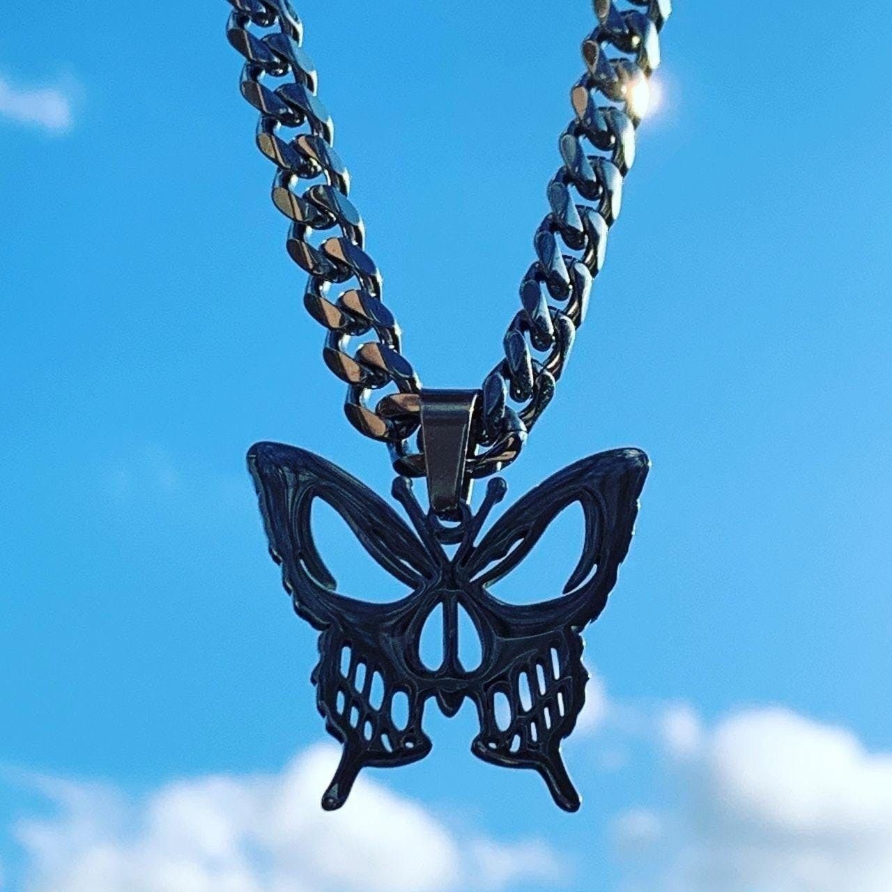 Cuban Link Chain Evil Butterfly Necklace | Butterfly Chain | Cuban ...