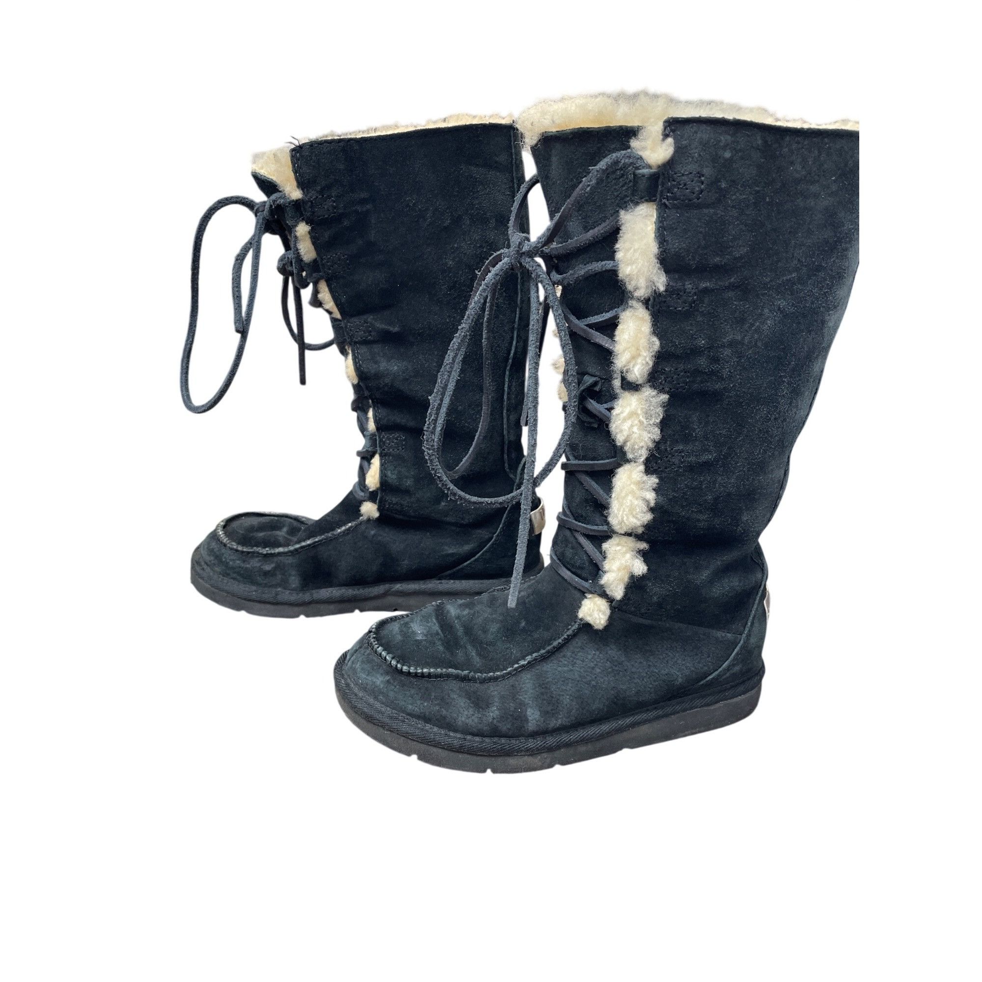 Other Ugg womans Black leather sheepskin lined Midcalf Winter Boot Size US 6 / IT 36 - 3 Thumbnail