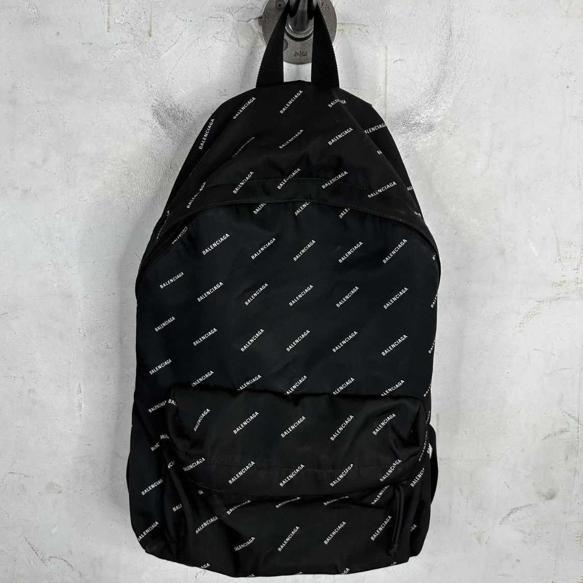 Pre-owned Balenciaga Monogram Nylon All Over Print Backpack In Black