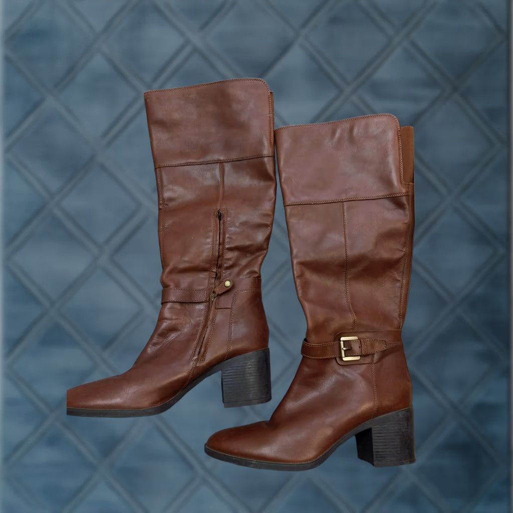 Geox Geox Boots Womens 10 41 Brown Leather Knee High Riding Zip Buckle Block Heel Size US 10 / IT 40 - 1 Thumbnail