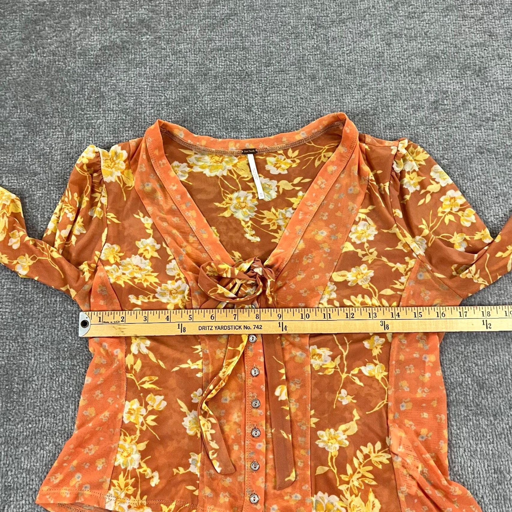 Free People Free People Top Womens XS Orange Yellow Floral Button Up Blouse Sheer Nylon Size XS / US 0-2 / IT 36-38 - 5 Thumbnail