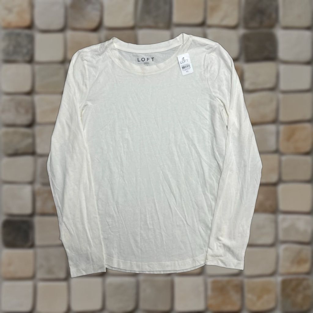Loft Loft Womens XS White Cotton Classic Fit Shirt Tail Hem Crew Neck Tee Size XS / US 0-2 / IT 36-38 - 1 Thumbnail