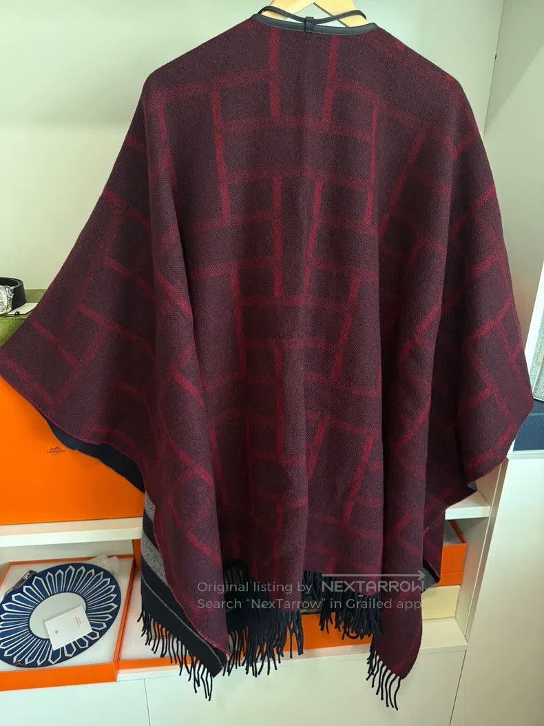 Hermes Hermes Quadrille cloak, double-sided double-color fringed Size ONE SIZE - 2 Thumbnail