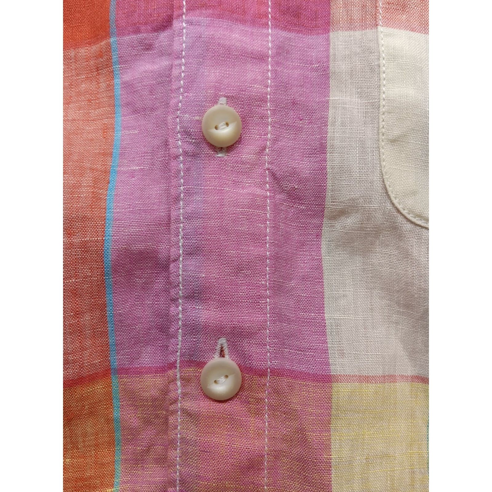 Tommy Bahama Tommy Bahama Womens Shirt Sz S/P Plaid Pastel Multicolor 100% Linen Button Up Short Sleeve Size S / US 4 / IT 40 - 5 Thumbnail