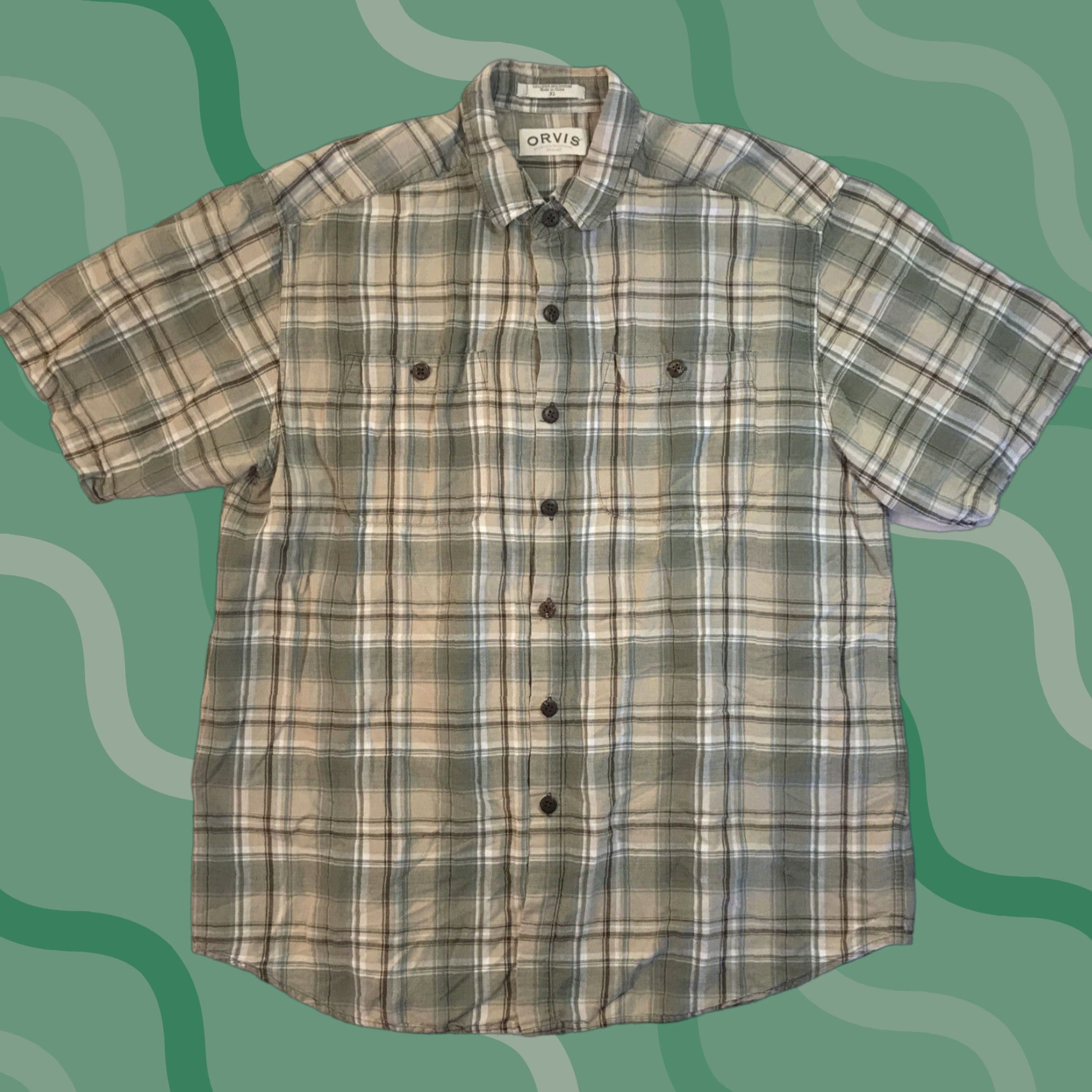 Orvis Orvis Button-Up Shirt Plaid Short Sleeve XL Multicolor Men’s Cotton Dress Casual Shirt - Classic Everyday Wear Size 46R - 1 Thumbnail