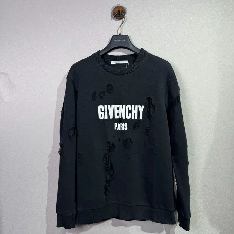 Givenchy Givenchy Black large hole lettering round neck sweatshirt Size US S / EU 44-46 / 1 - 1 Thumbnail