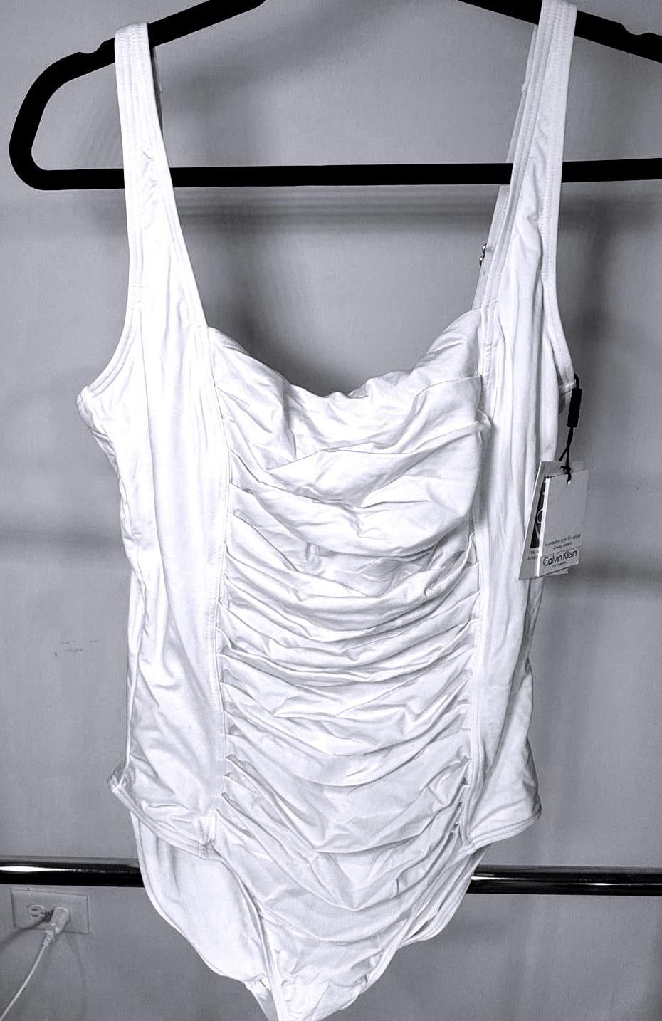 Calvin Klein Calvin Klein White Ruched One-Piece Swimsuit - Size 16 Size ONE SIZE - 1 Thumbnail