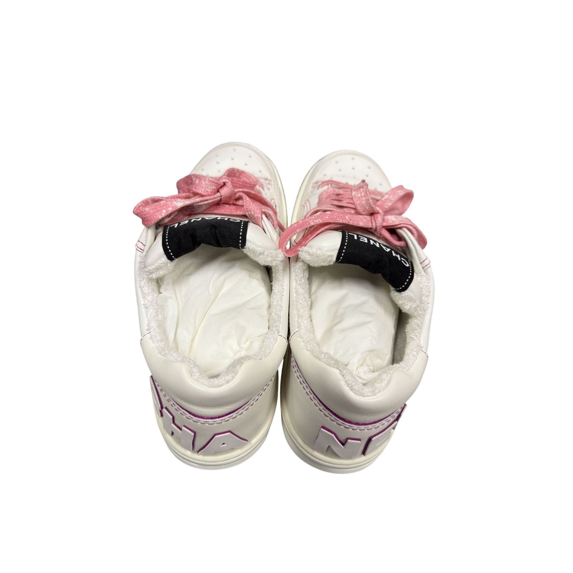 Chanel Chanel Womens White Sneakers With Pink Laces Faux Fur Lining Size US 8.5 / IT 38.5 - 4 Thumbnail