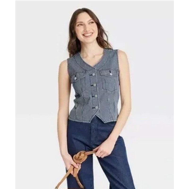 Other Universal Thread Striped Denim Vest Size L NWT Size L / US 10 / IT 46 - 6 Thumbnail