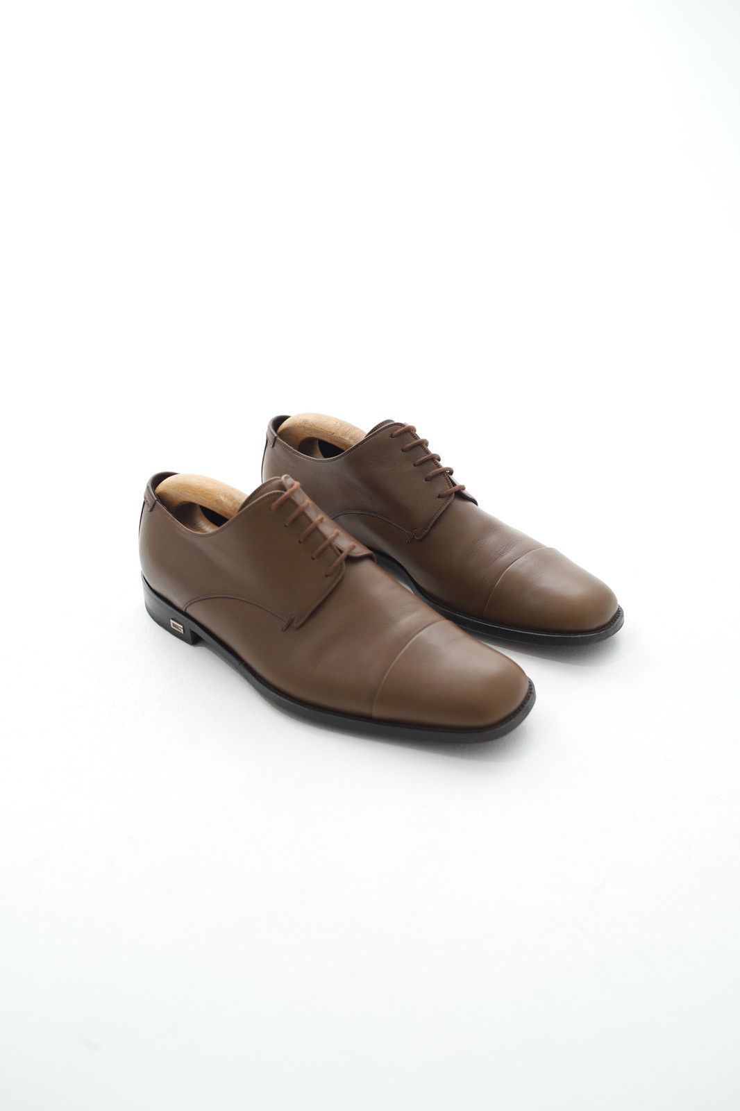 Gucci GUCCI Derby Leather Shoes Lace Up GG Metal Logo Brown Men’s Size US 9.5 / EU 42-43 - 1 Thumbnail