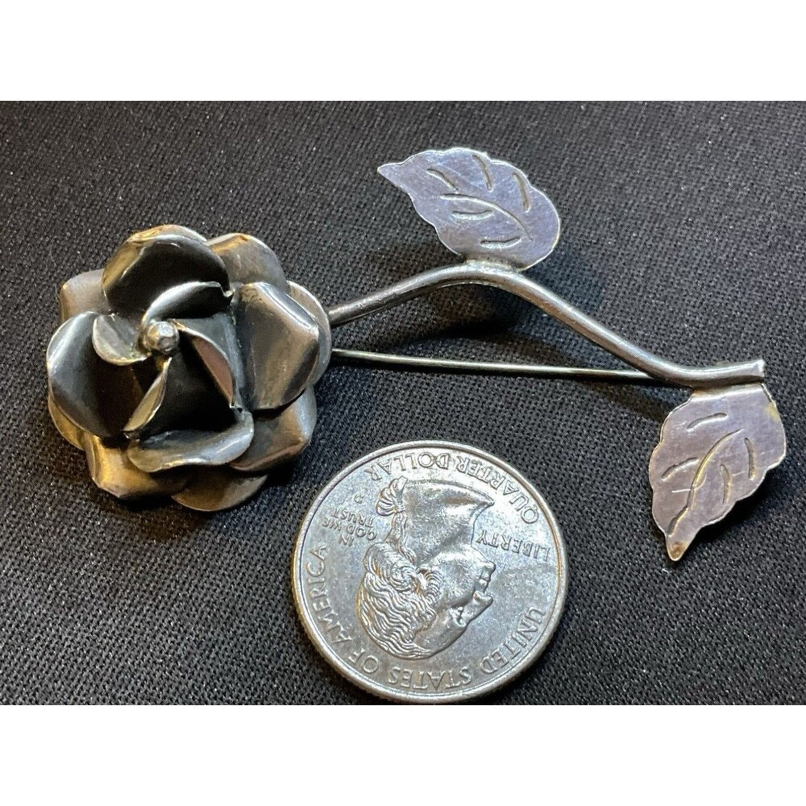 Other 925 Silver Taxco Rose W/ Stem & Leaves Brooch Size ONE SIZE - 3 Thumbnail